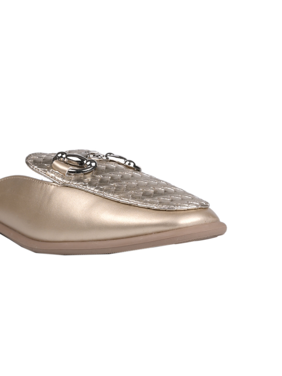 Women Gold Metallic Woven Design Mules