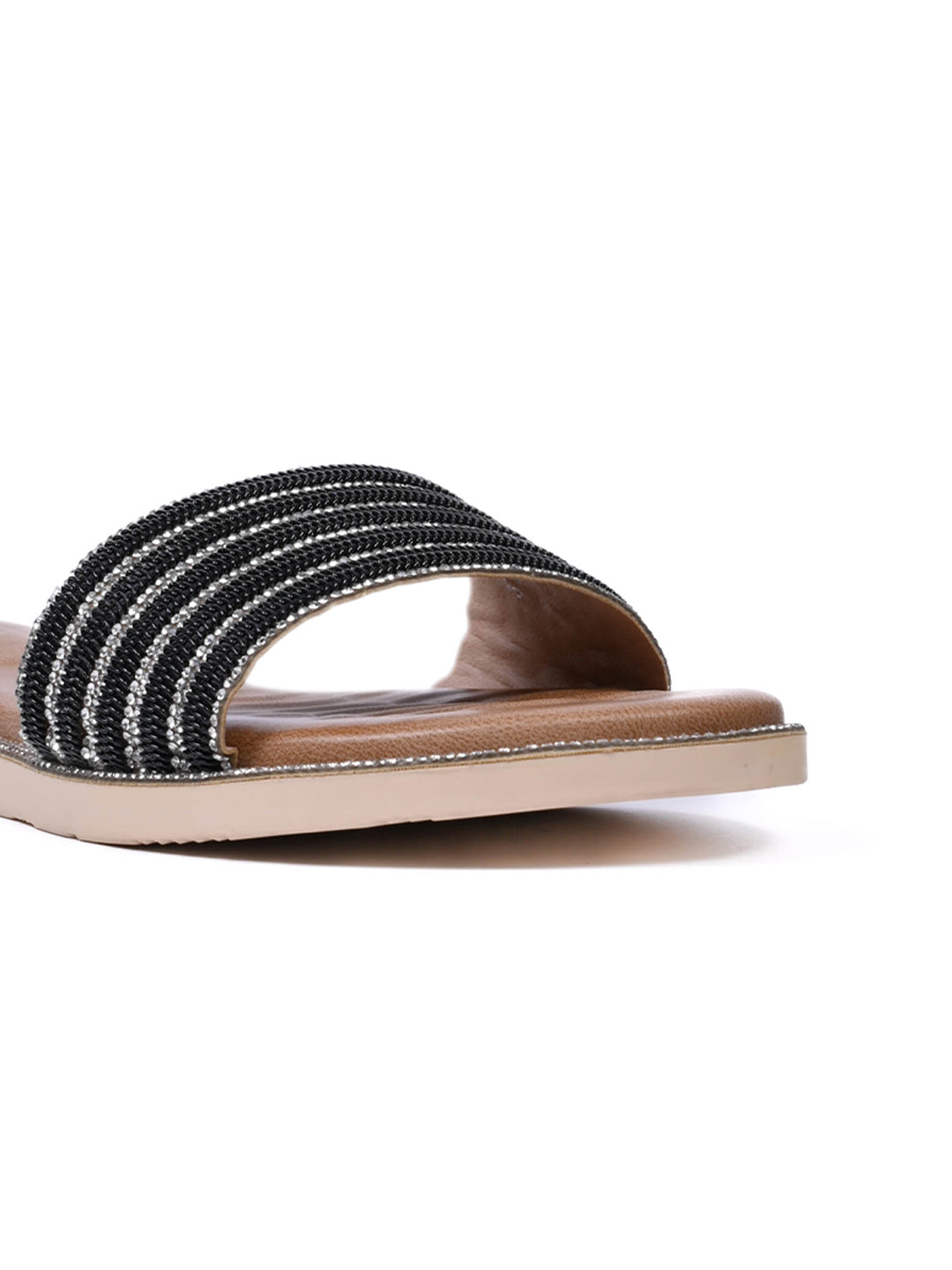 Women, Women Footwear, Black Open Toe Flats