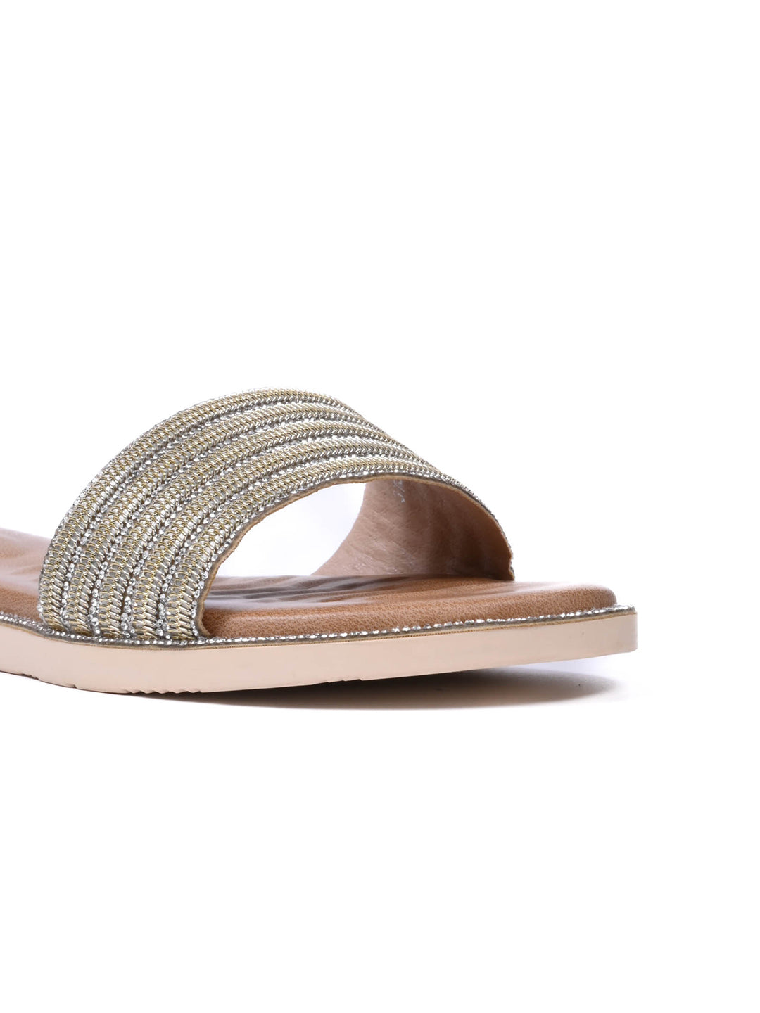 Women, Women Footwear, Gold Open Toe Flats