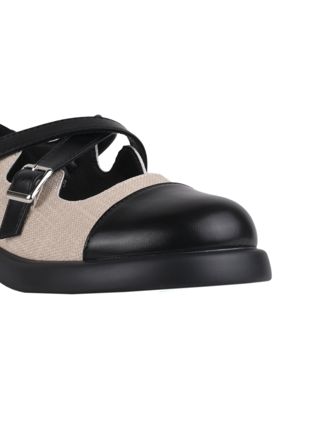 Women Beige Colourblock Mary Jane Ballerinas