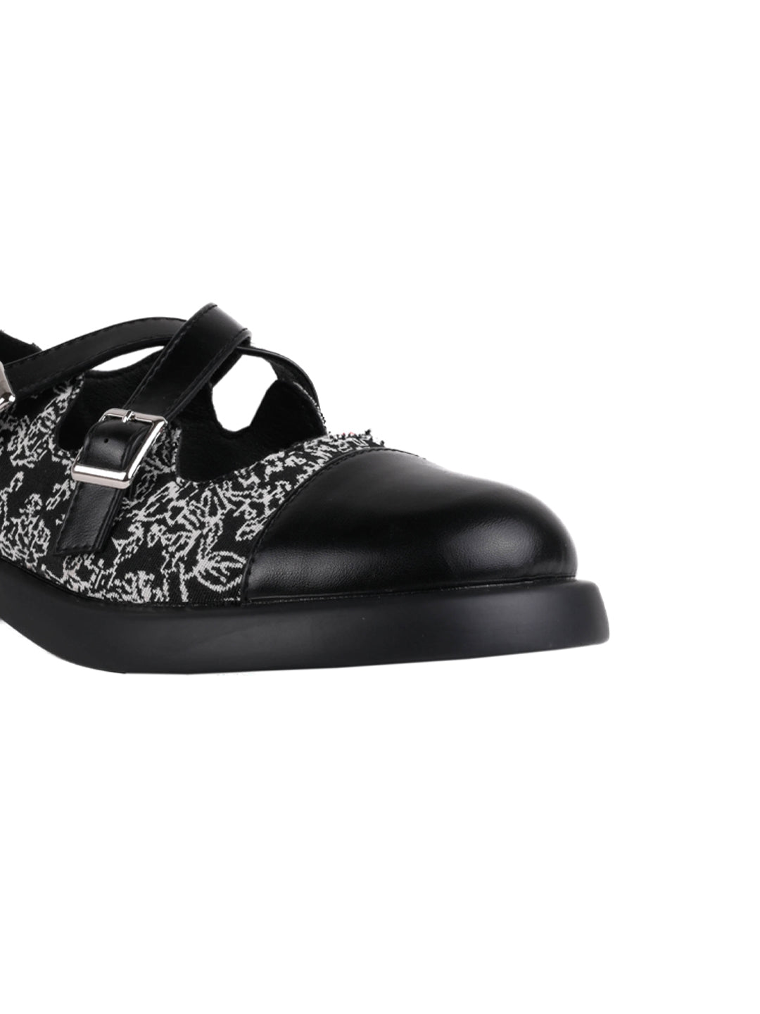 Women Black Patterned Mary Jane Ballerinas