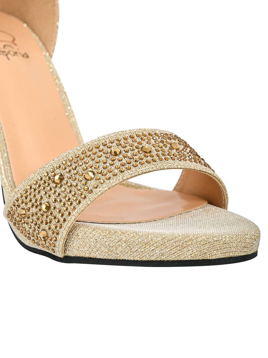 Women Golden Embellished Ankle Loop Stilettos