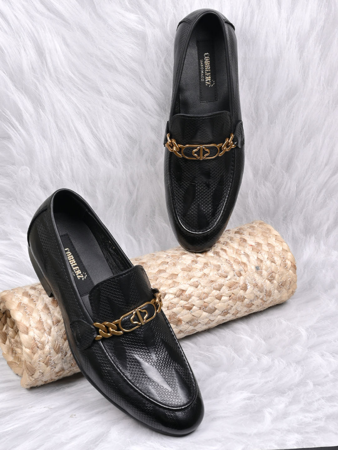 Men Black Animal Print Loafers - Main Image