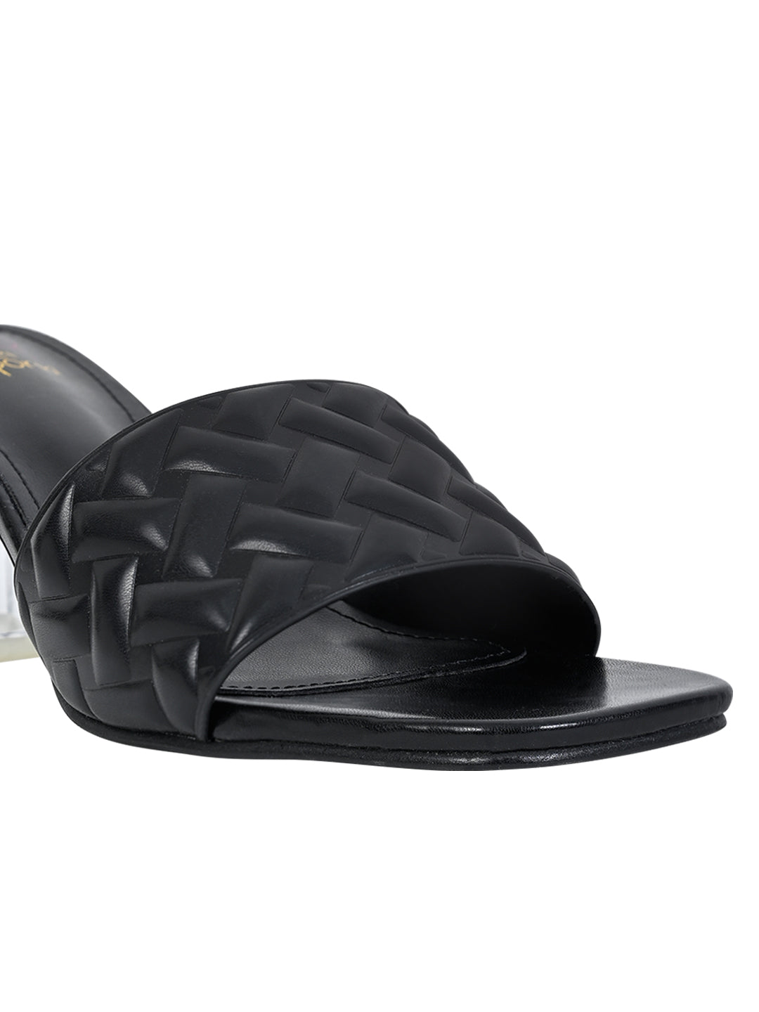 Women Black Basket Weave Textured Sandals