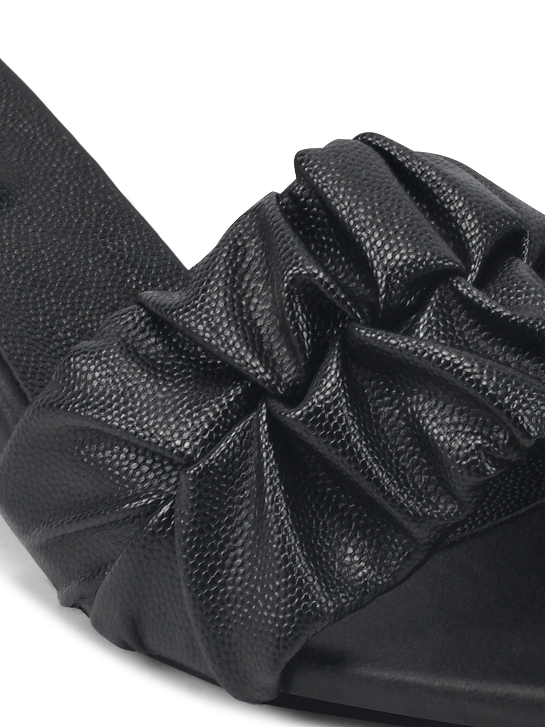 Women Black Solid Ruched Sandals