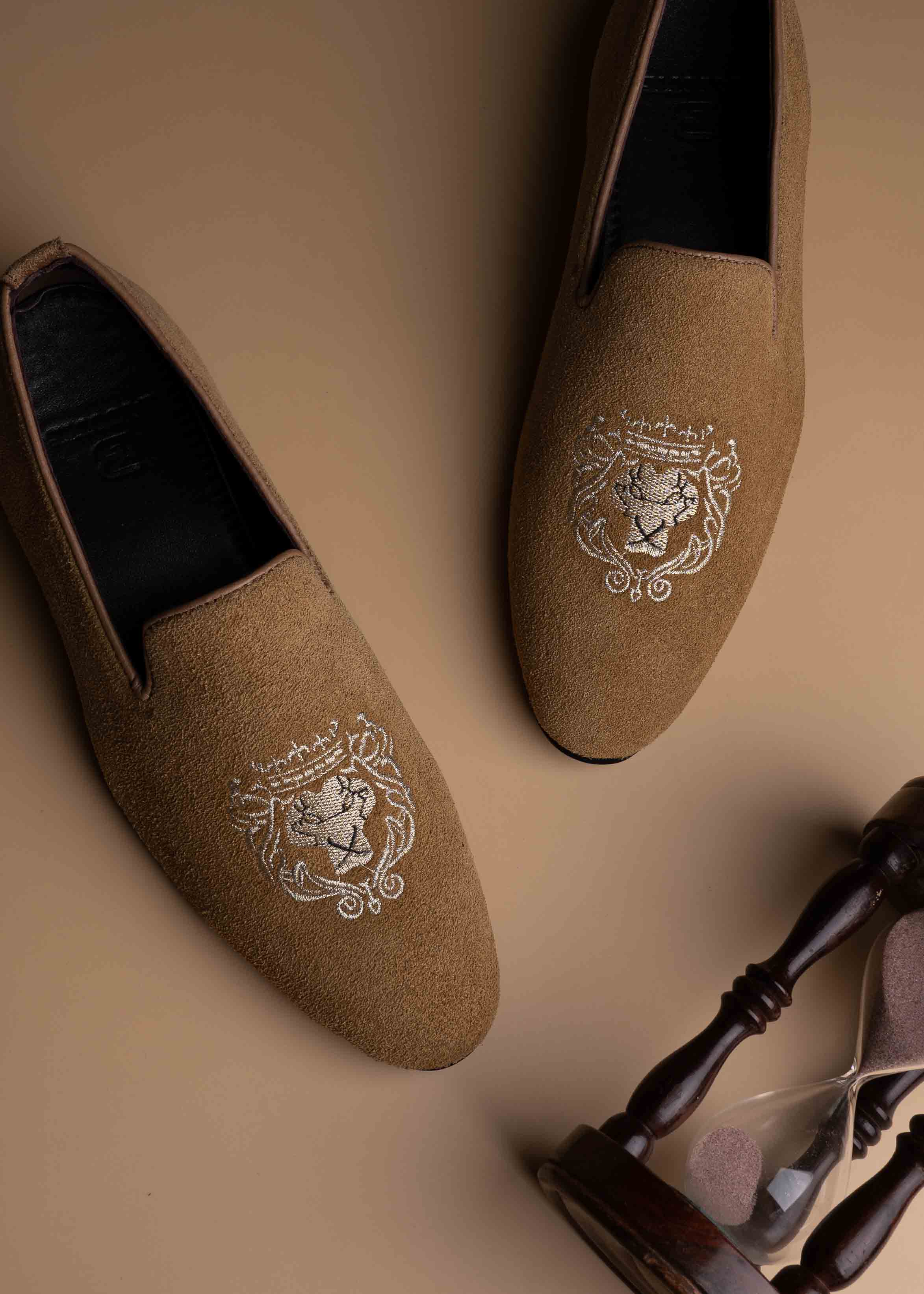Men Brown Embroidered Loafers – ShoeTree - Main Image