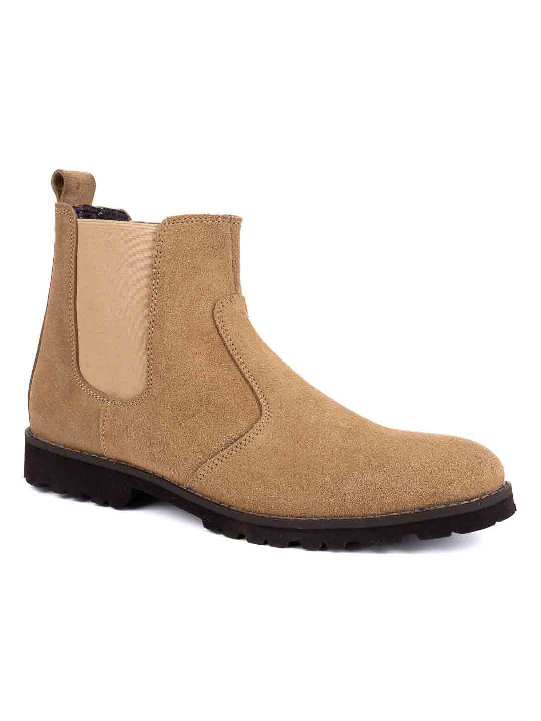Men Beige Solid Mid-Top Chelsea Boots