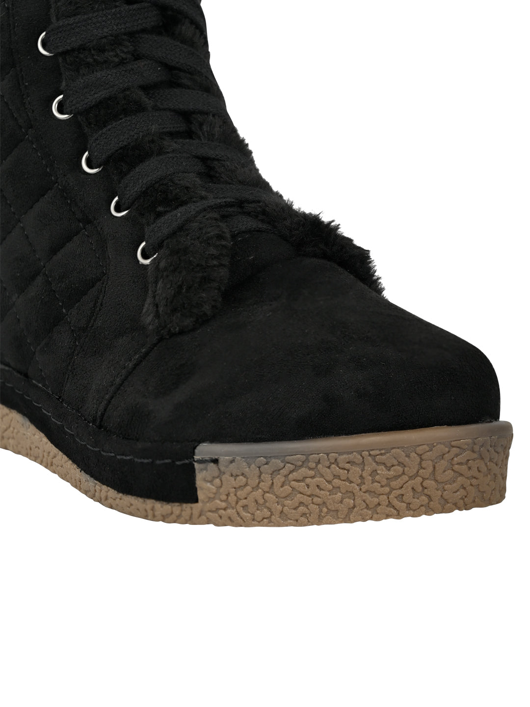 Women Black Checked Mid-Top Boots