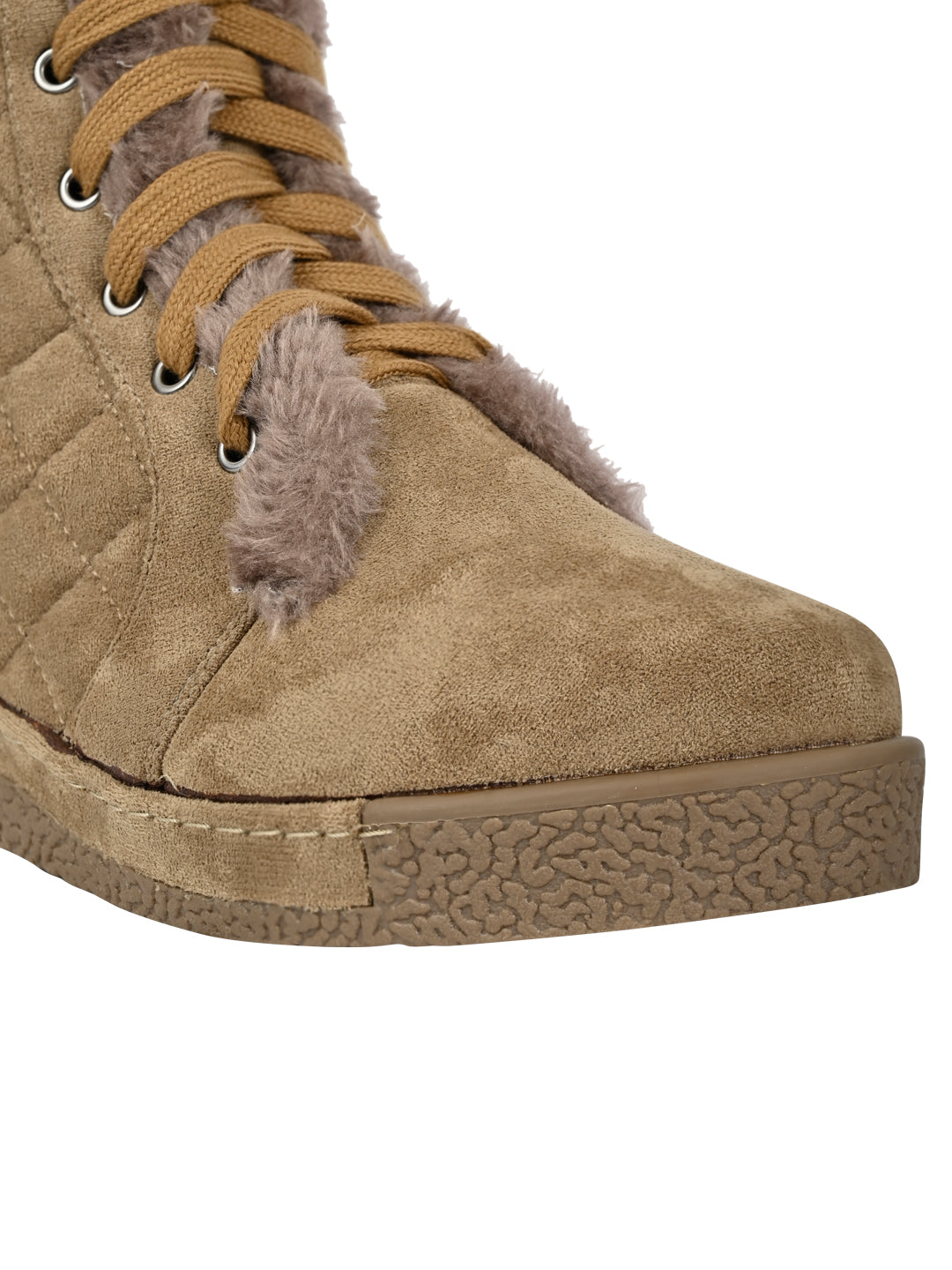 Women Khaki Checked Mid-Top Boots