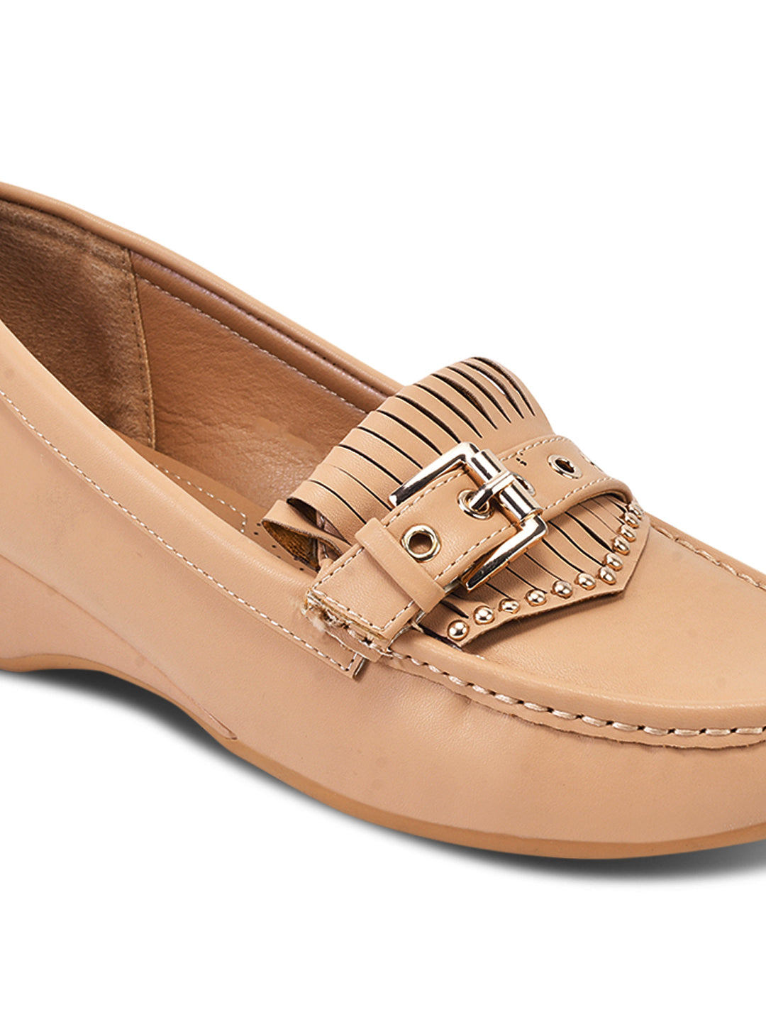 Women Light Pink Solid Wedge Heel Loafers