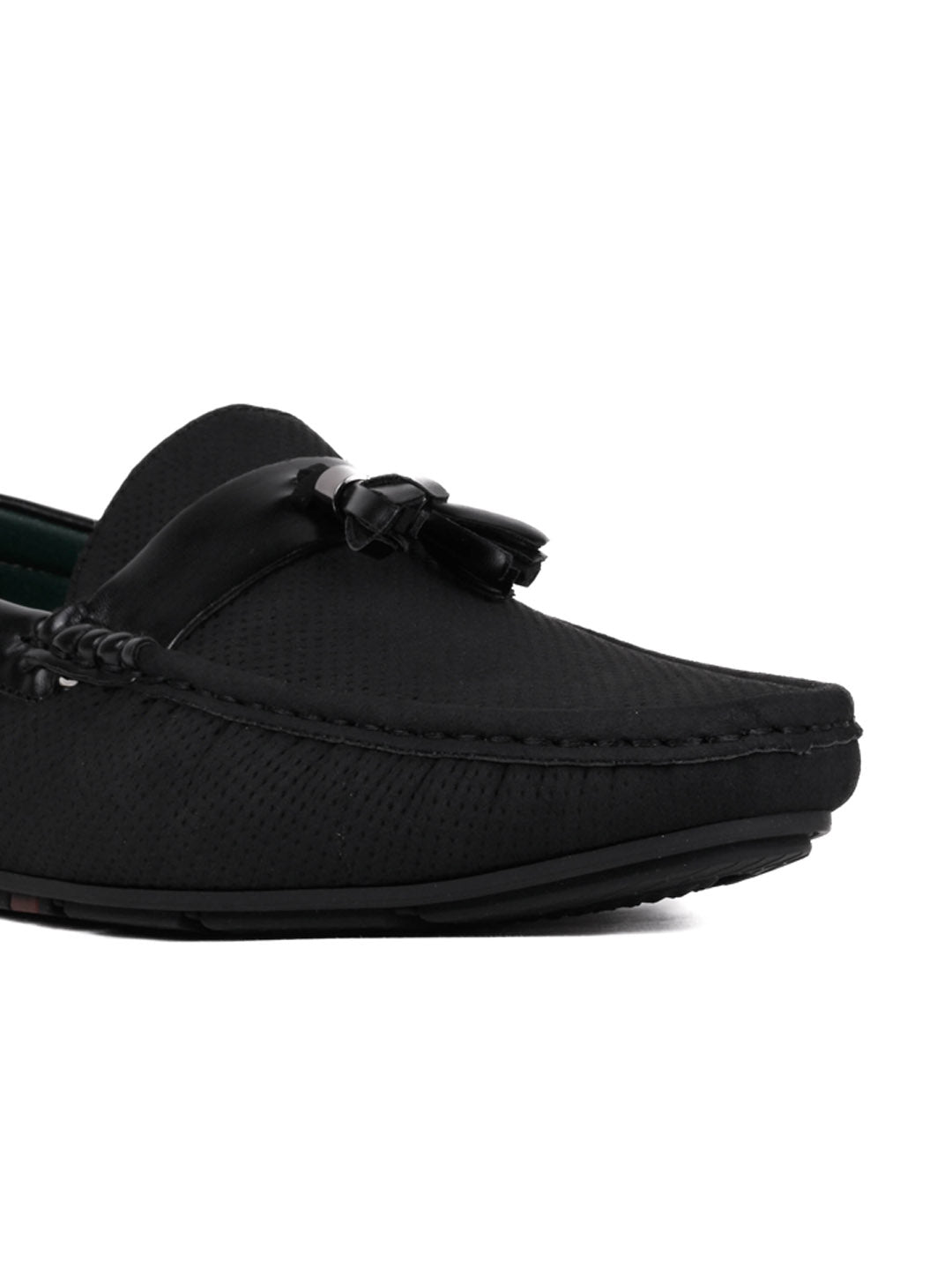 Men Black Tassel Perforated Driving Shoes