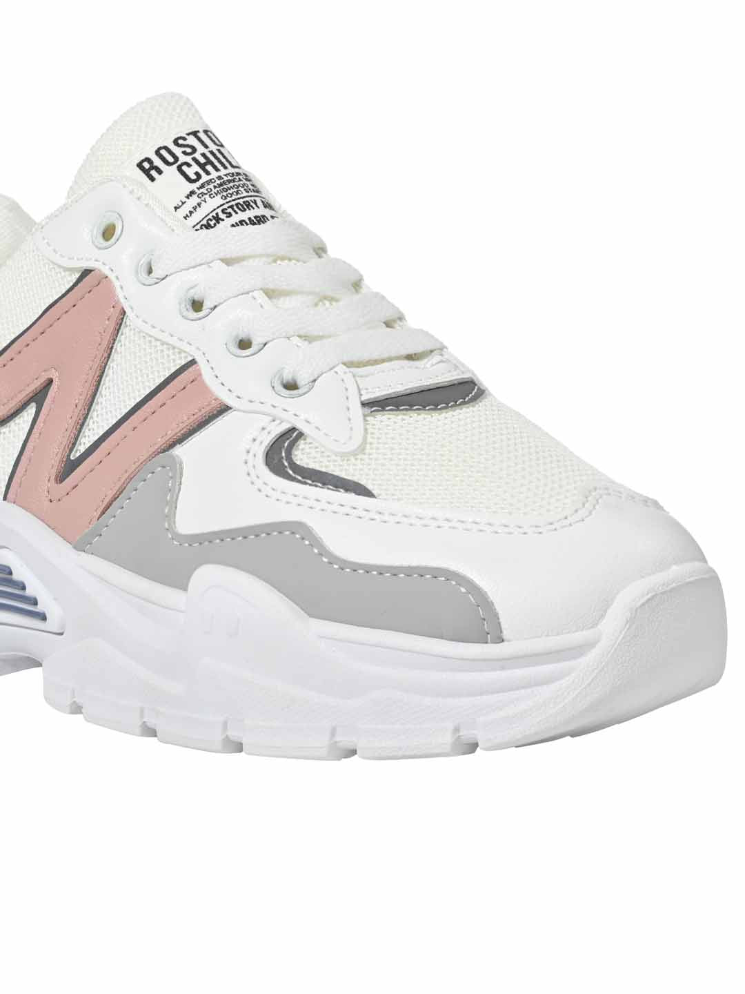 Women WHITE & PINK SOLID Casual Sneaker