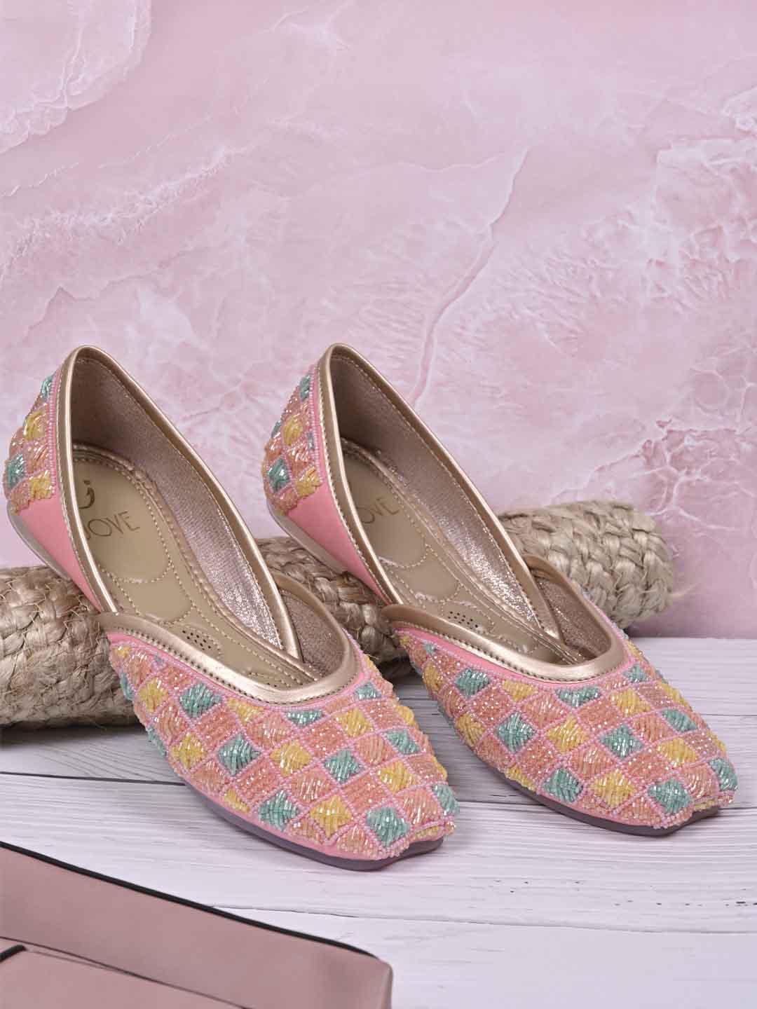 Women Multi Pink Embellished Mojaris – ShoeTree - Main Image
