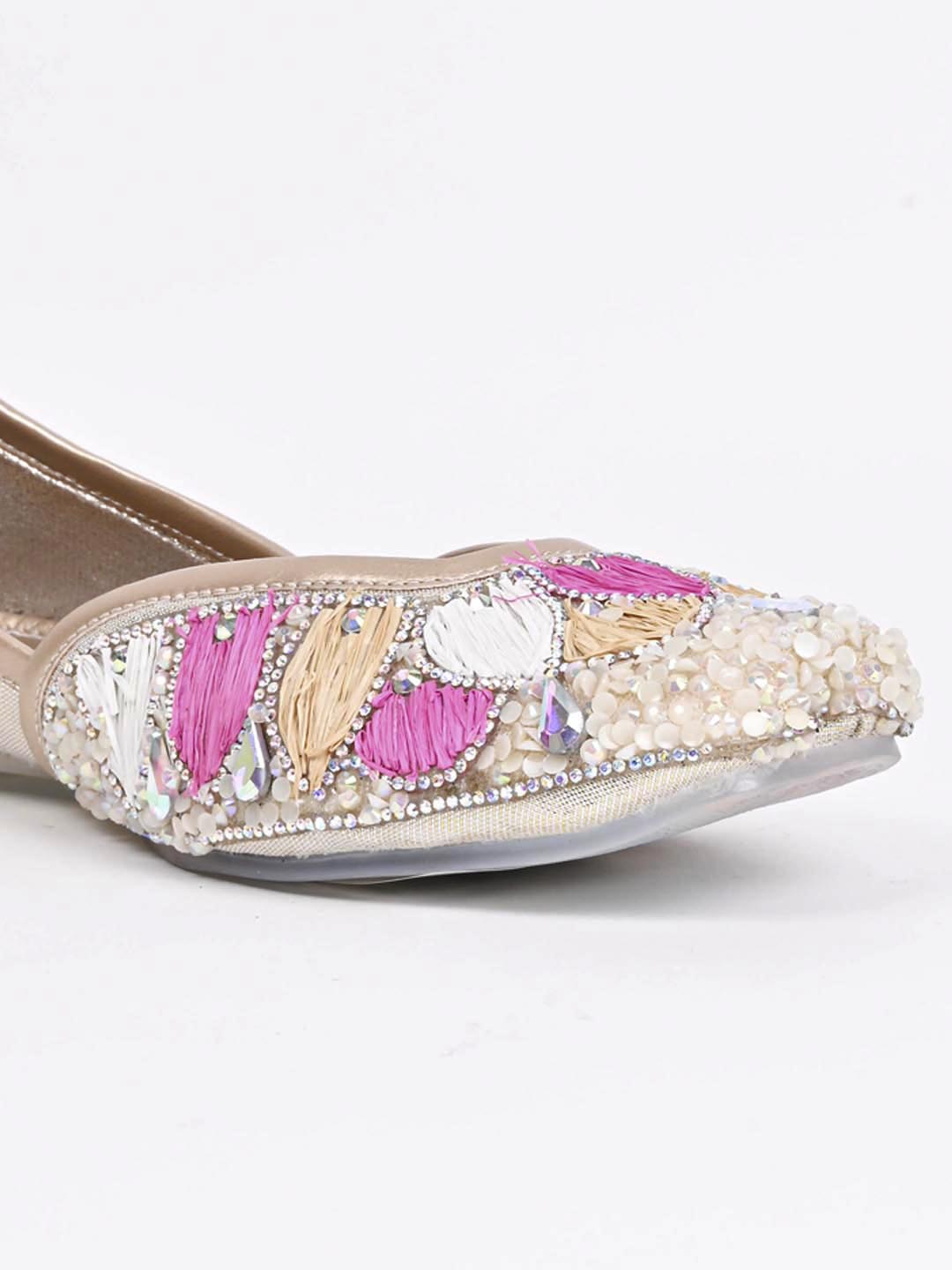 Women, Women Footwear, Golden Mojaris