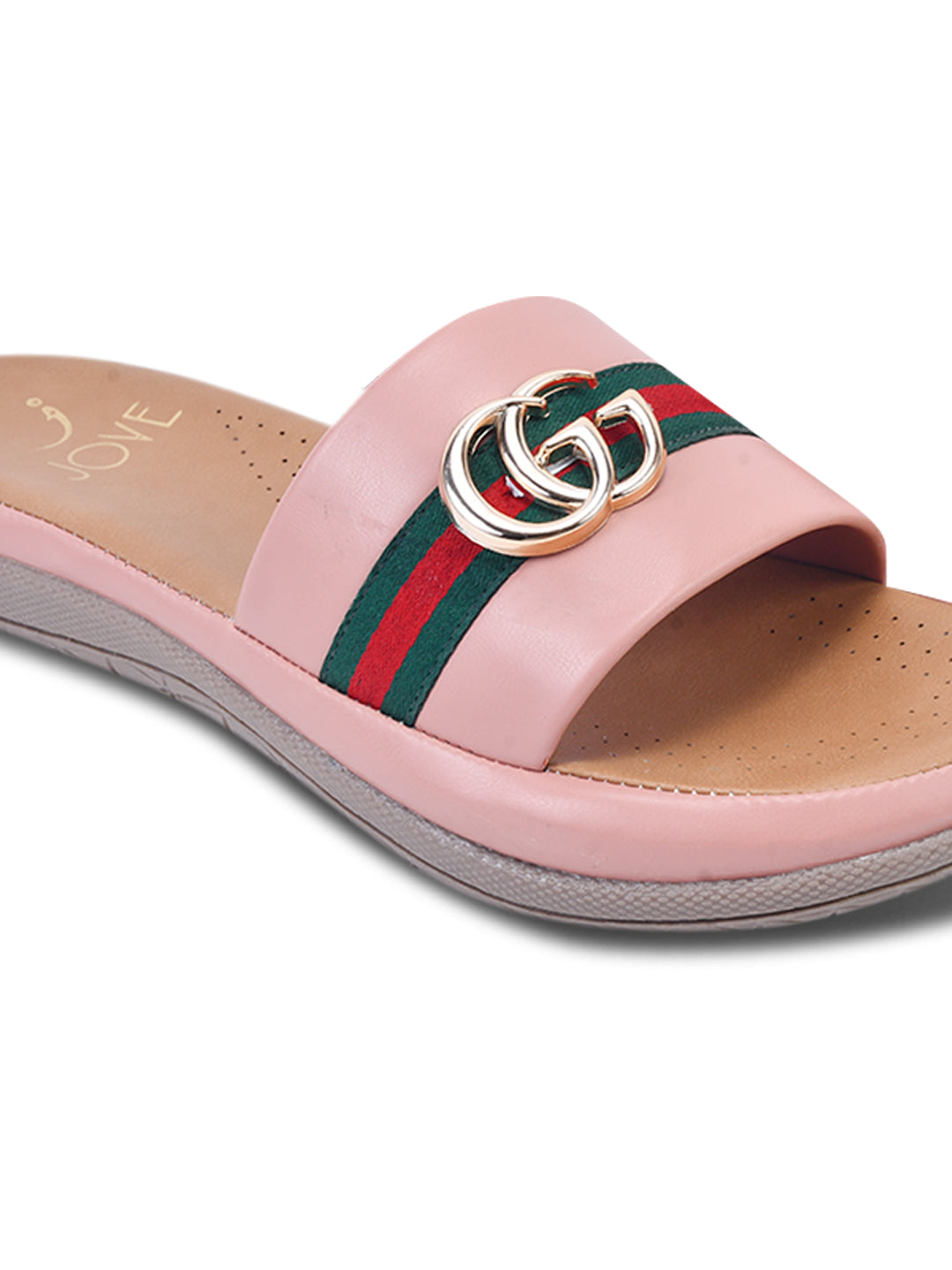 Women Pink Western Embelliahed Open Toe Flats