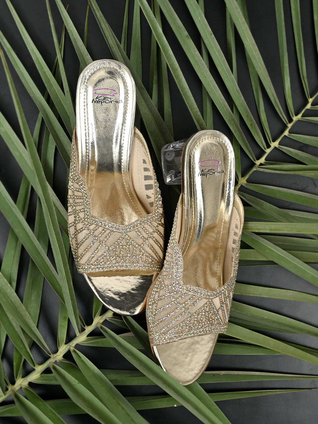 Women Golden Embellished Sandals