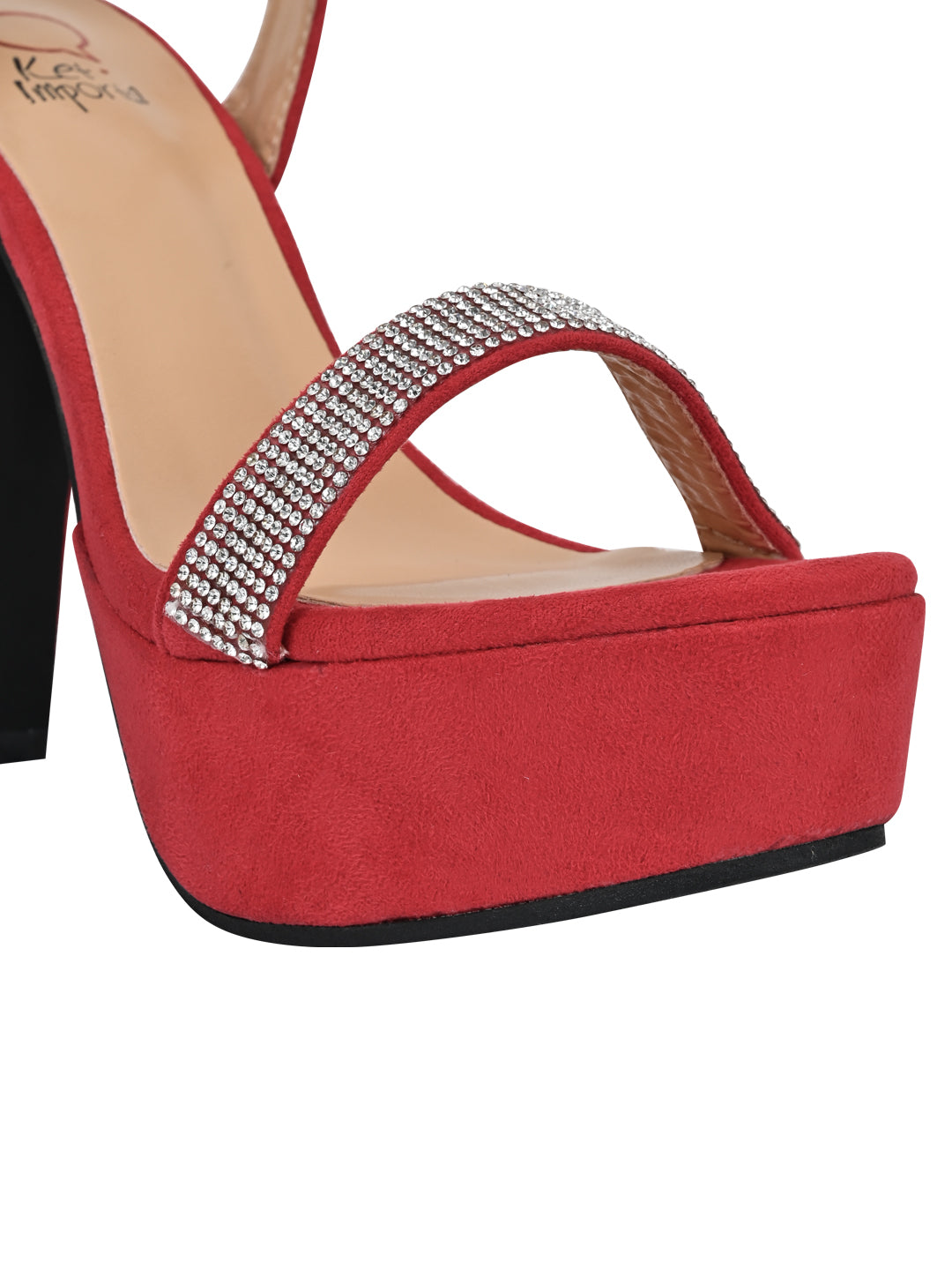 Women Red Embellished Ankle Loop Sandals