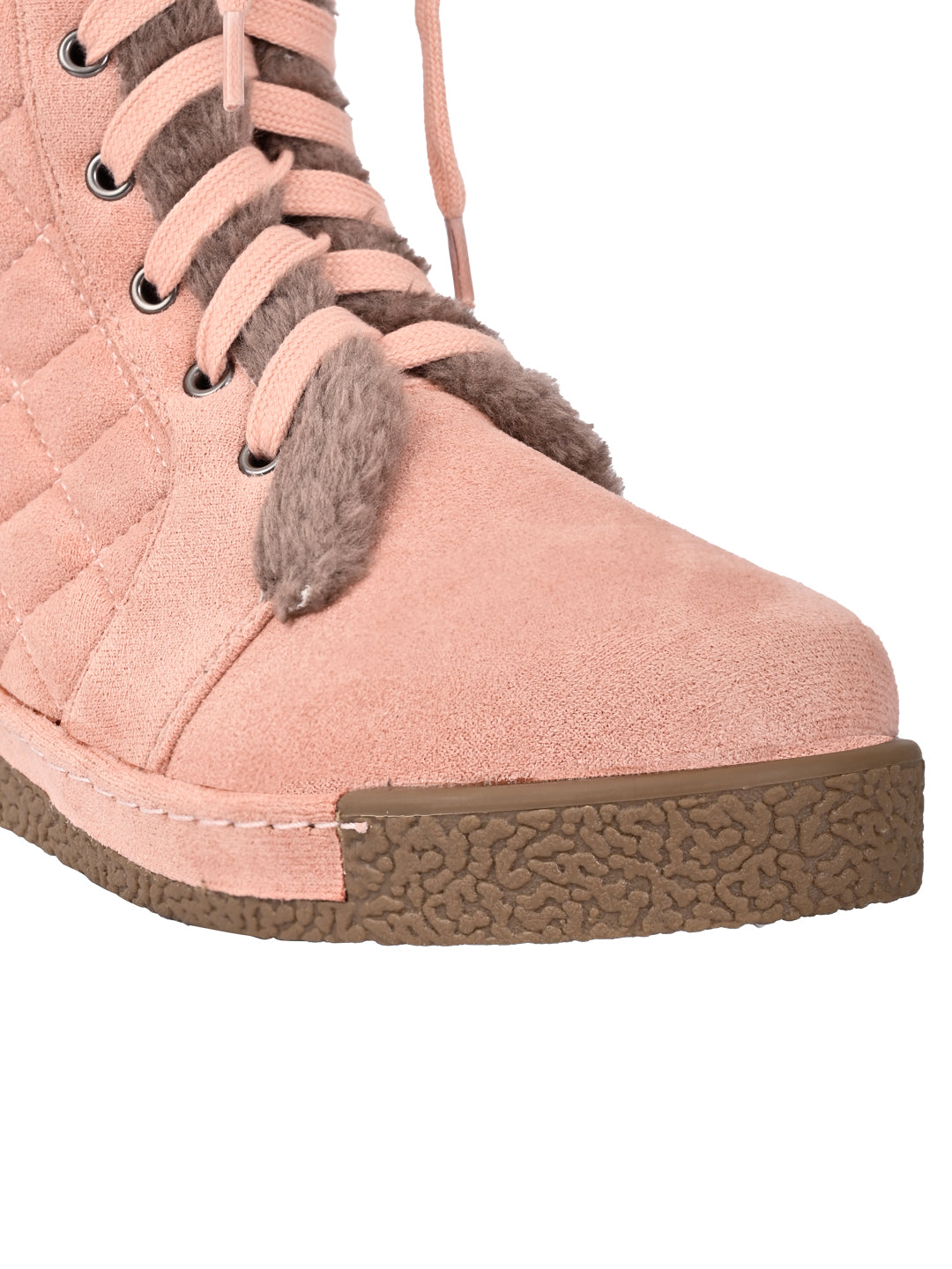 Women Pink Checked Mid-Top Boots