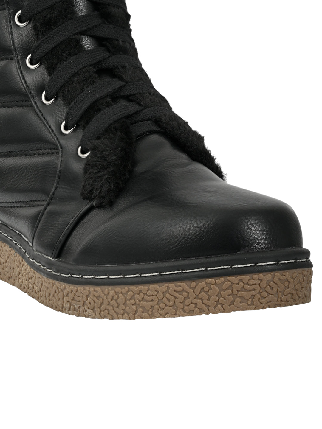 Women Black Striped Mid-Top Boots