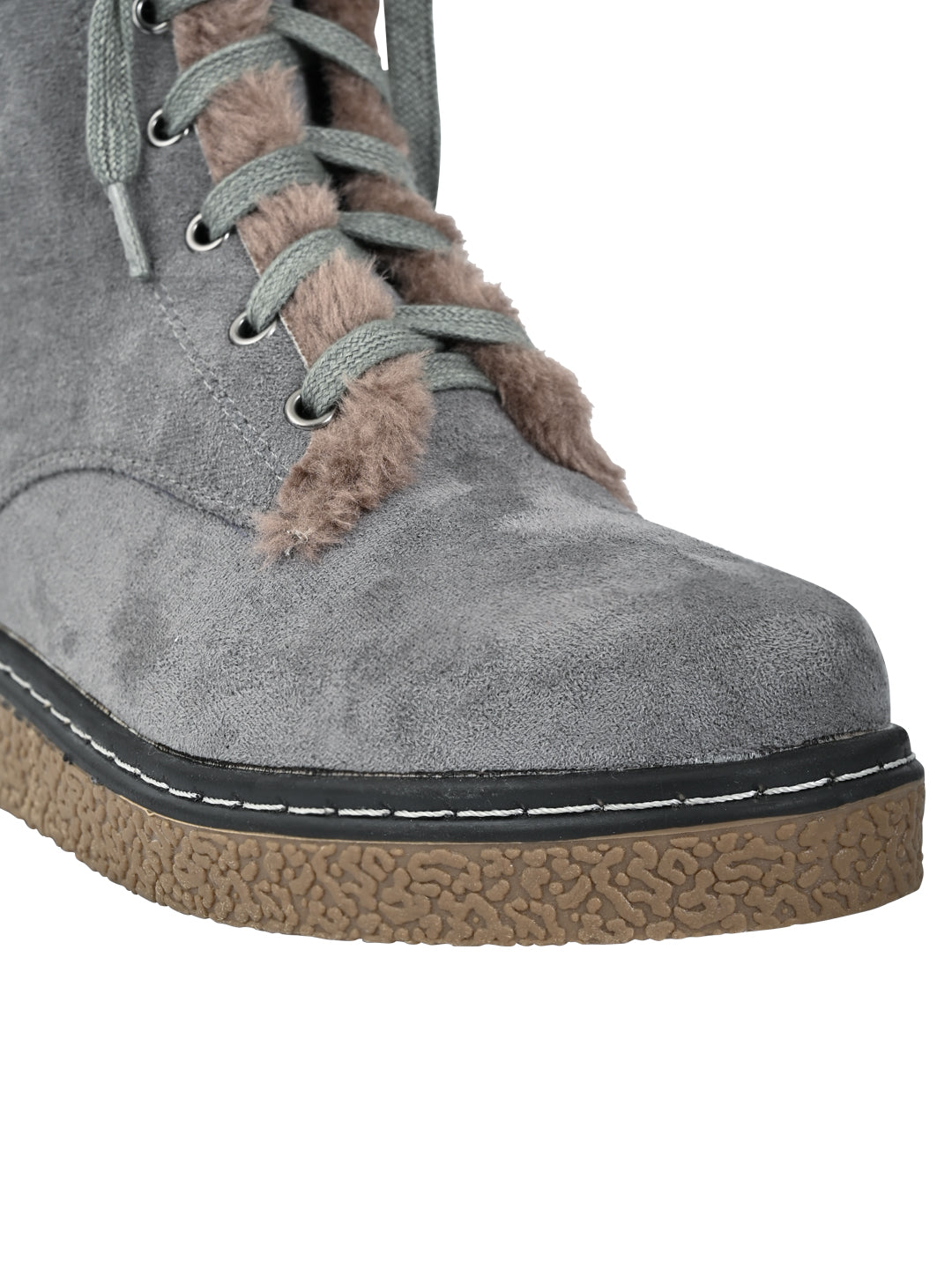 Women Grey Solid Mid-Top Boots