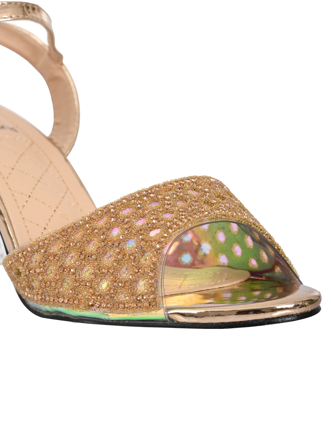 Women Champagne Embellished Ankle Loop Sandals