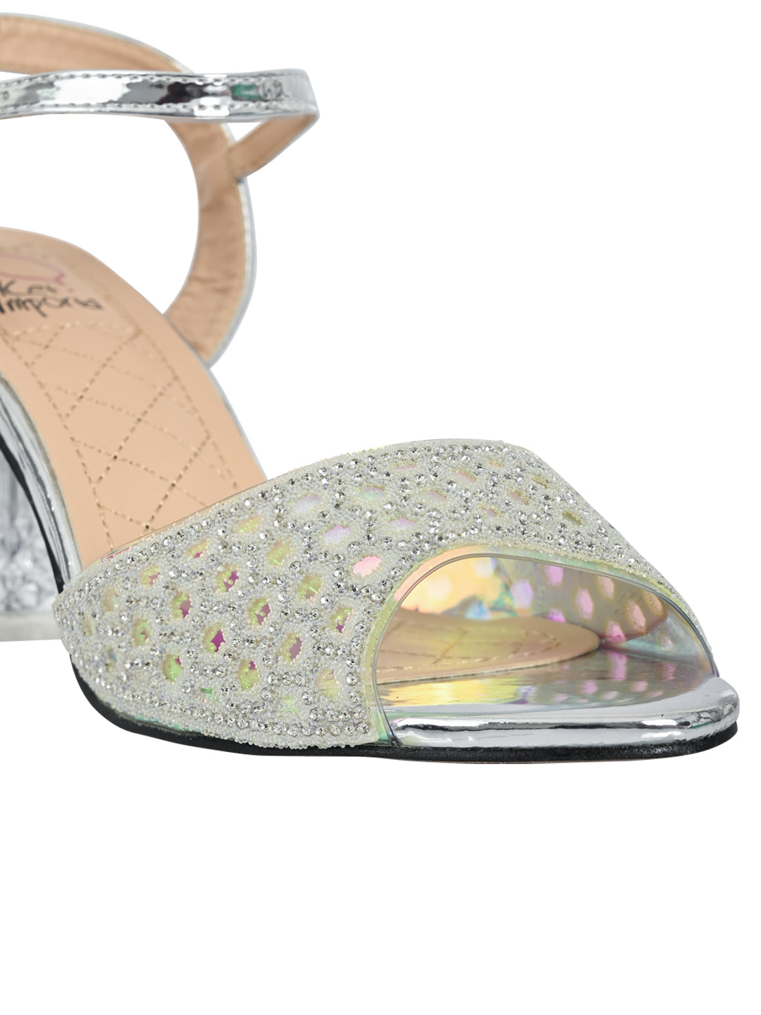 Women Silver Embellished Ankle Loop Sandals