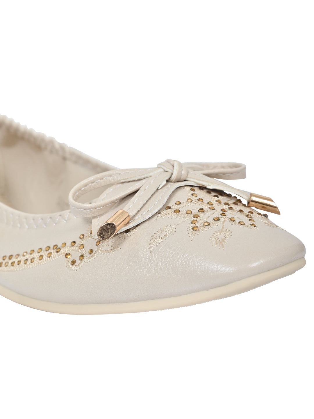 Women Beige Embellished Ballerinas