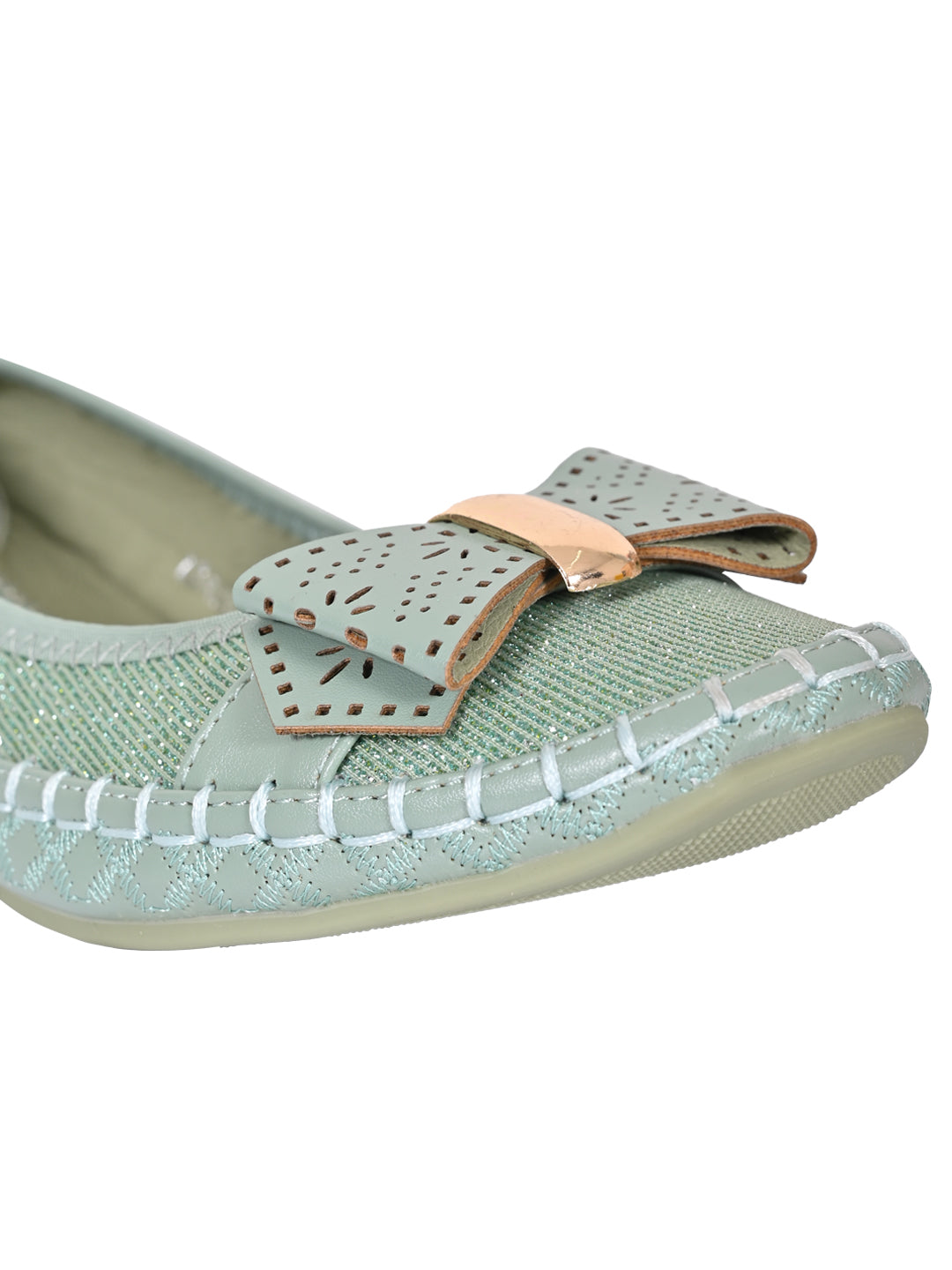 Women Sea Green Striped Ballerinas