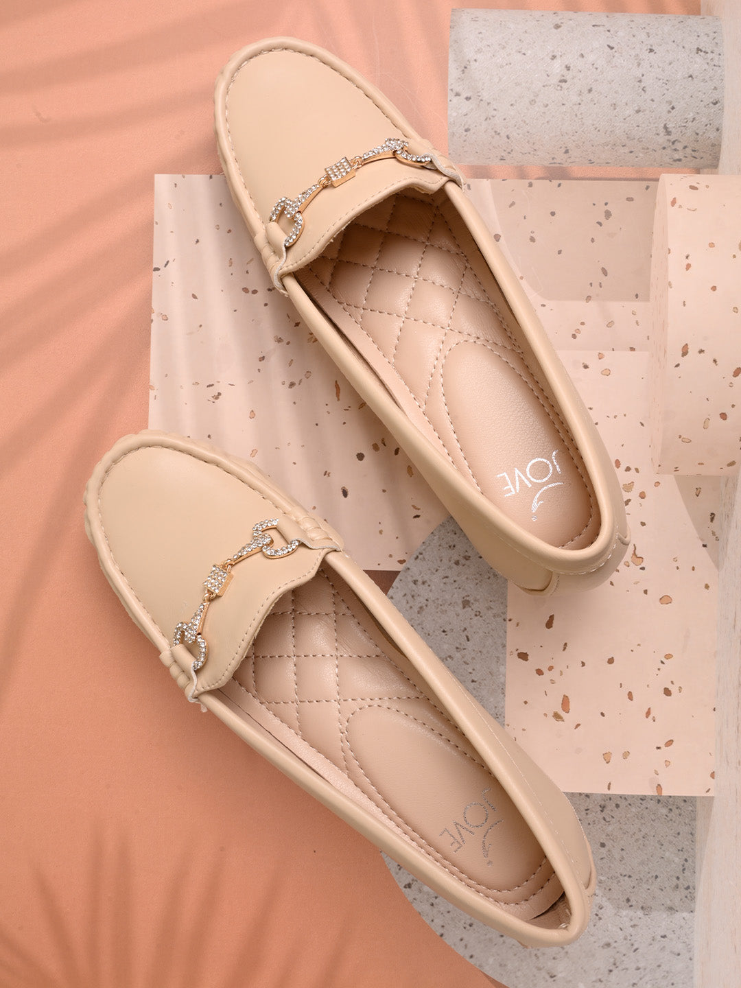 Women Beige Solid Wedge Heel Loafers - Main Image