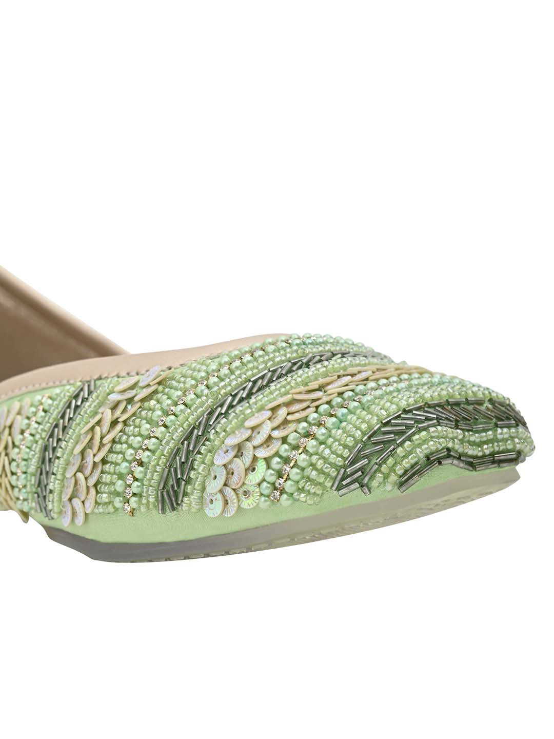 Footwear, Women Footwear, Green Mojaris