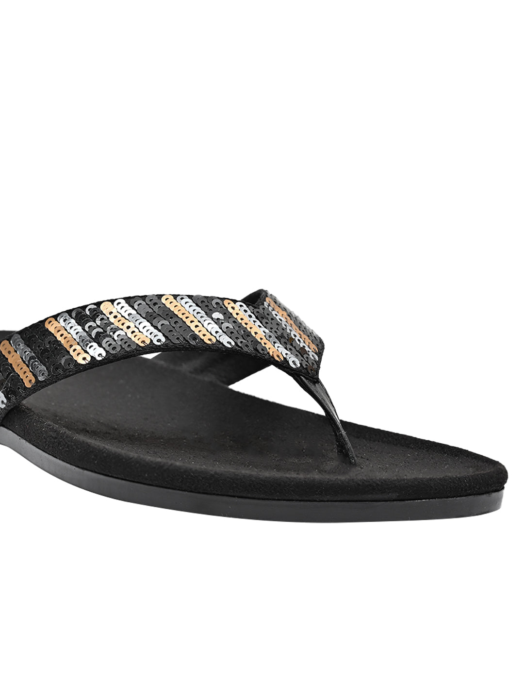 Footwear, Women Footwear, Black T-Strap Flats