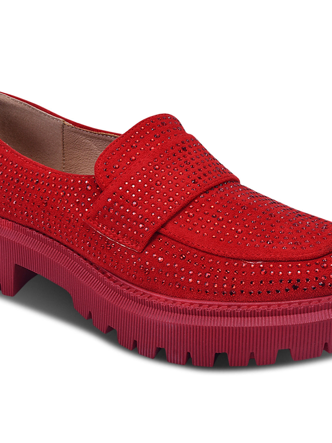 Women Red Embellished Loafers
