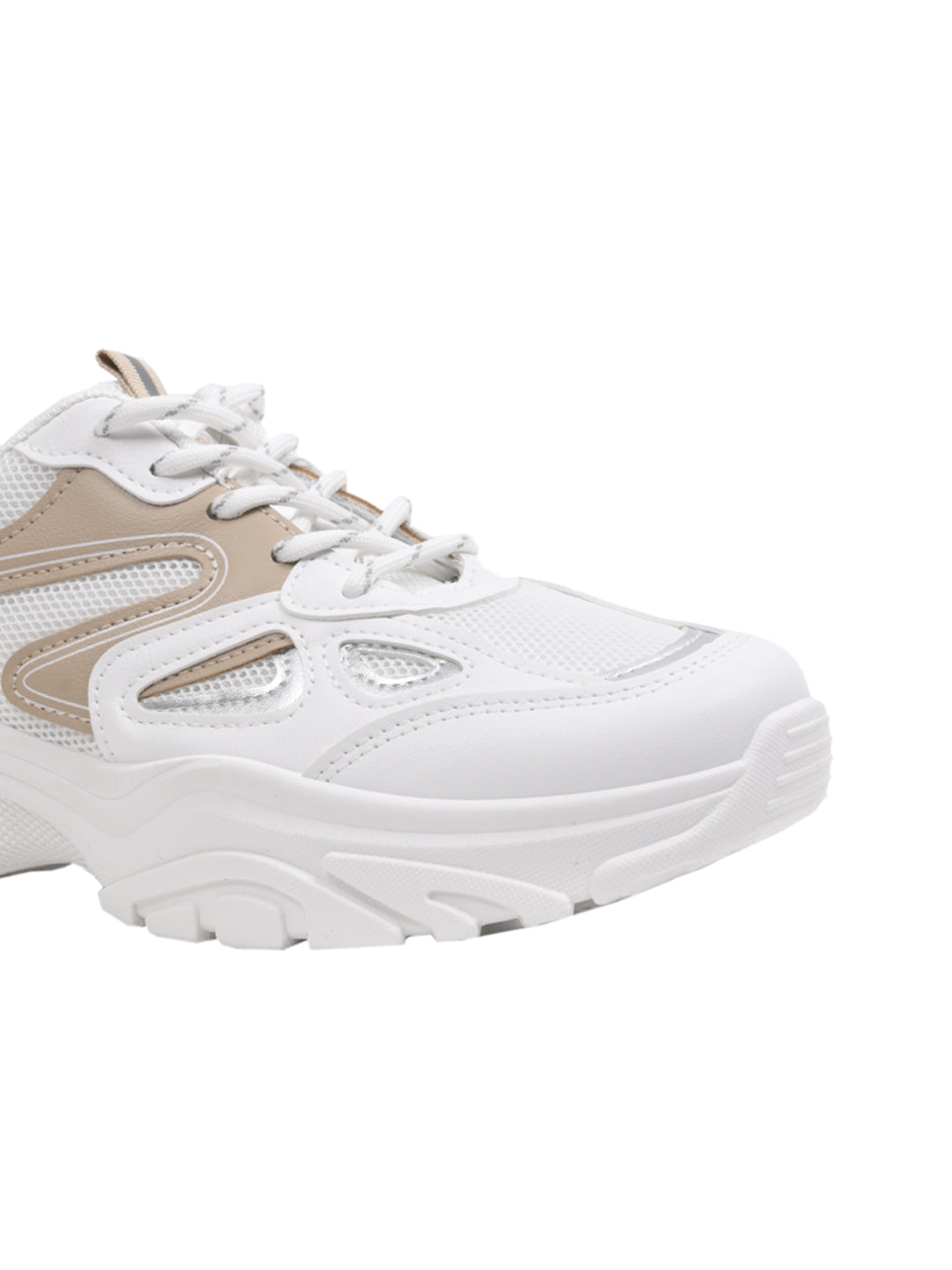 Women White & Khaki Colourblocked Sneakers