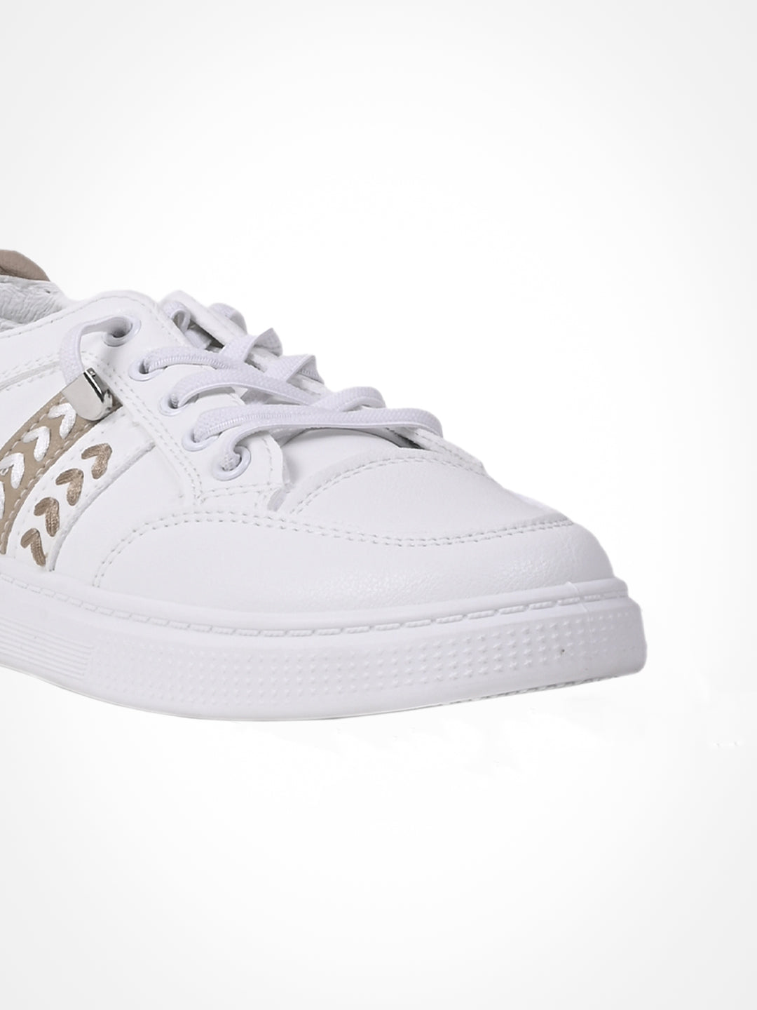 Women White & Khaki Embroidered Sneakers