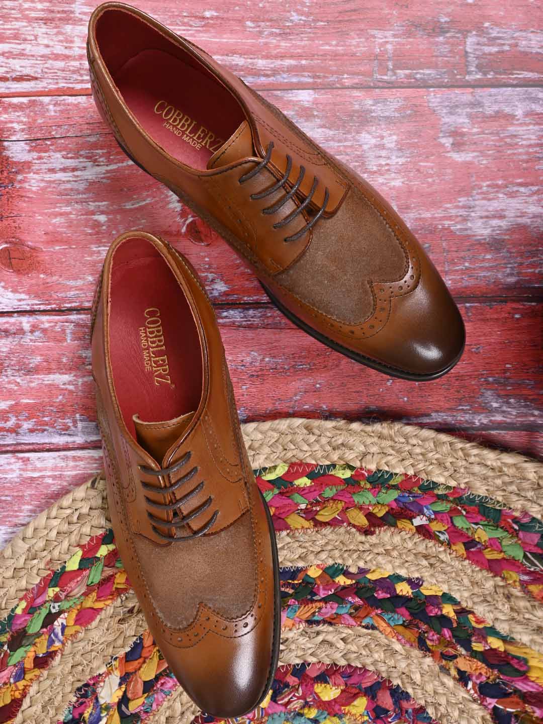 Men Tan Wingtip Colourblock Derby Shoes – ShoeTree