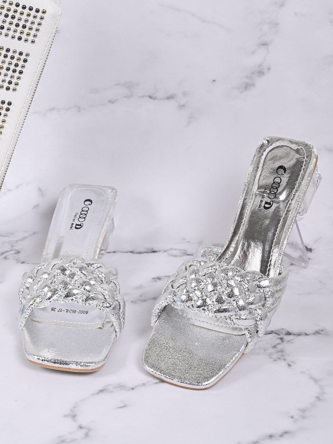 Women Silver Woven Design Sandal