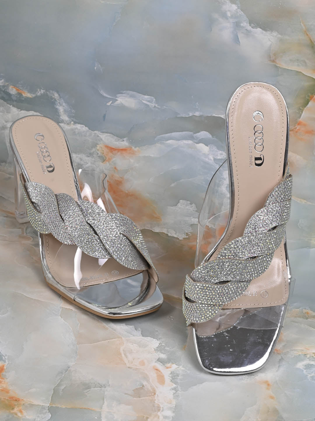 Women Silver Embellished Sandal