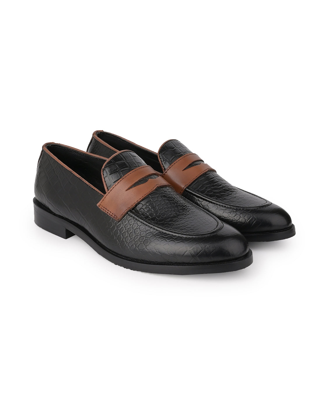 Men Black Animal Print Loafers