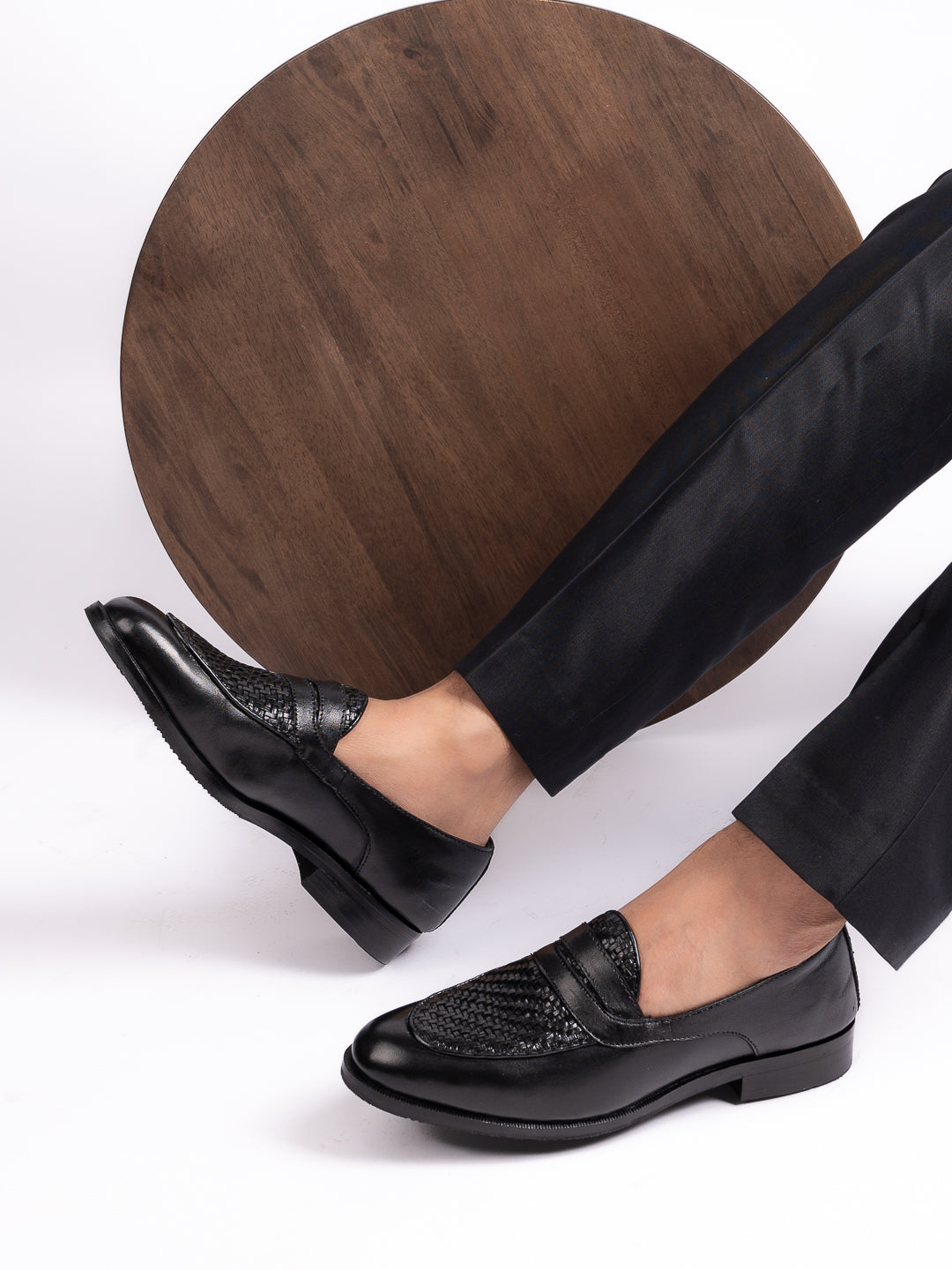 Men Black Woven Design Loafers – ShoeTree - Main Image