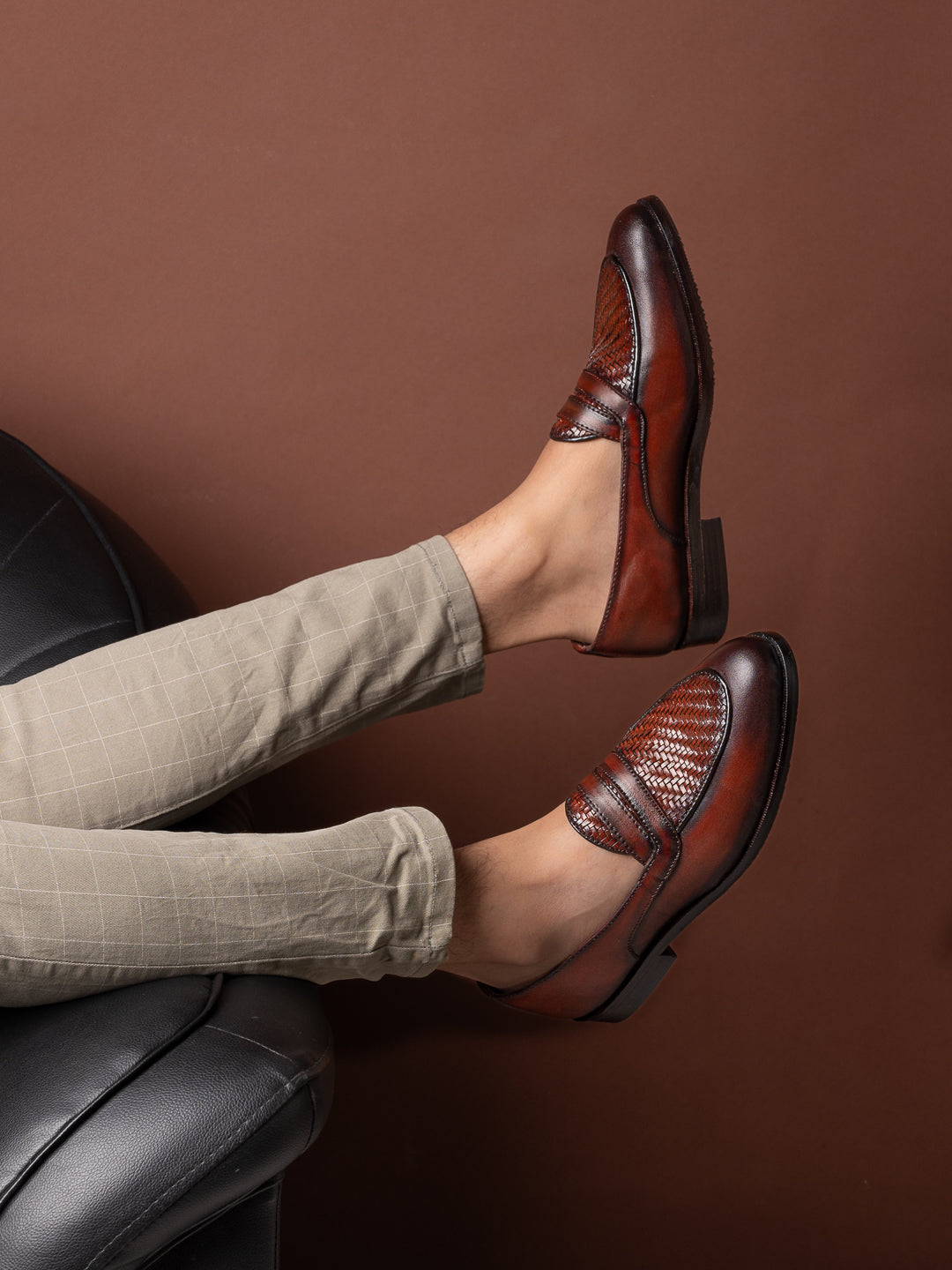 Men Brown Woven Design Loafers