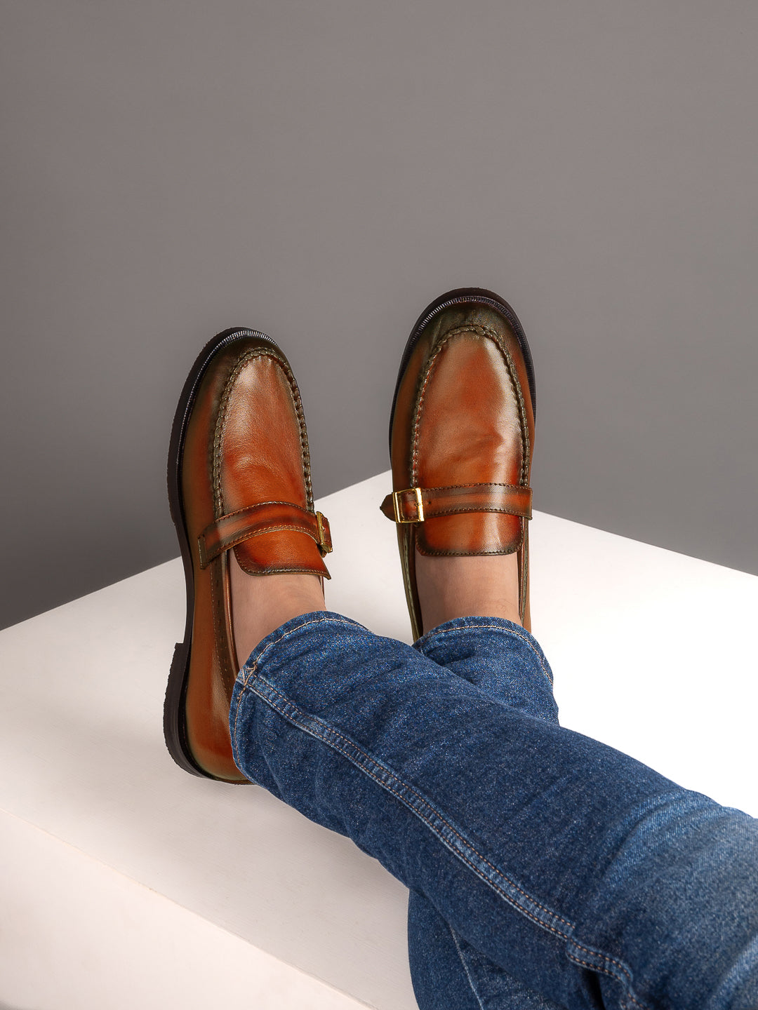 Men Tan Solid Monk Formal Shoes – ShoeTree - Main Image