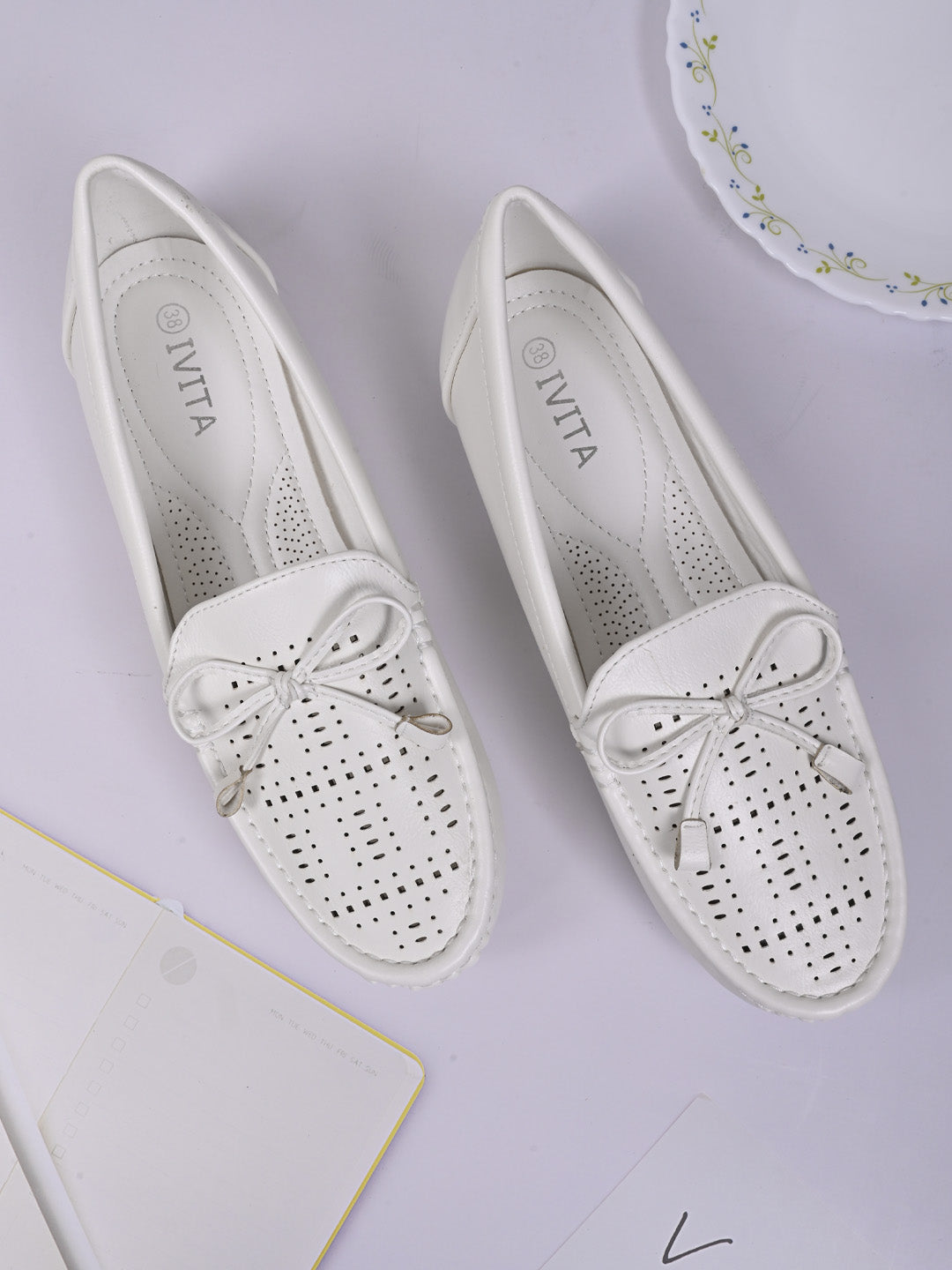 Women White Laser Cut Loafers