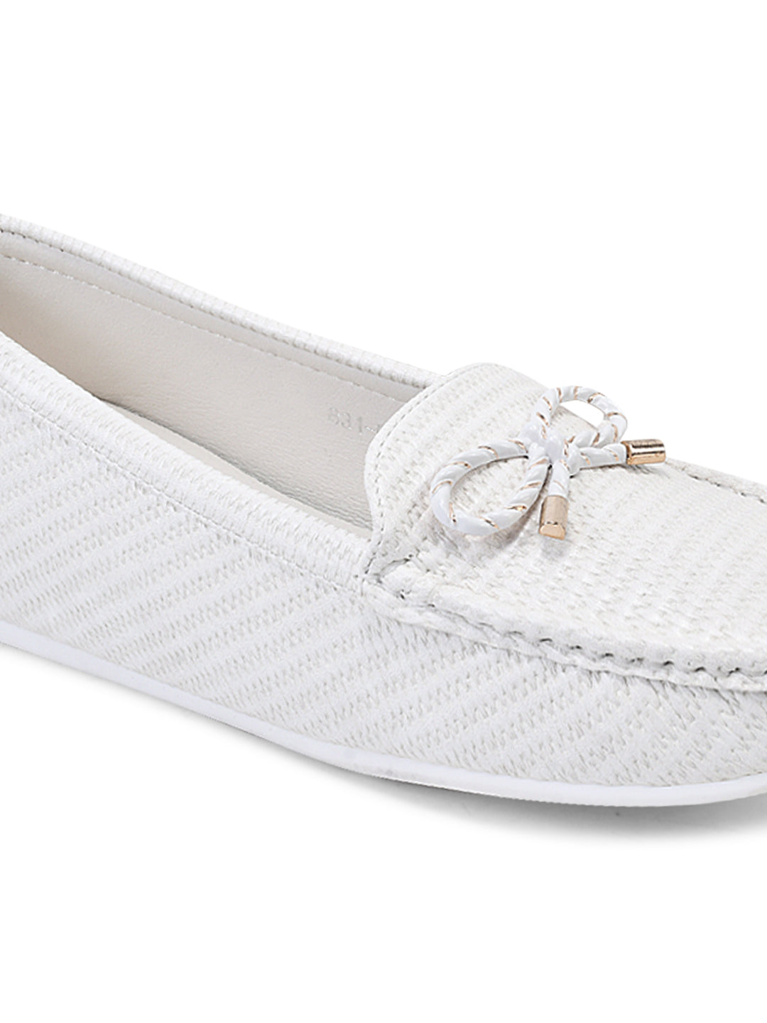 Women White Basket Weave Textured Loafers
