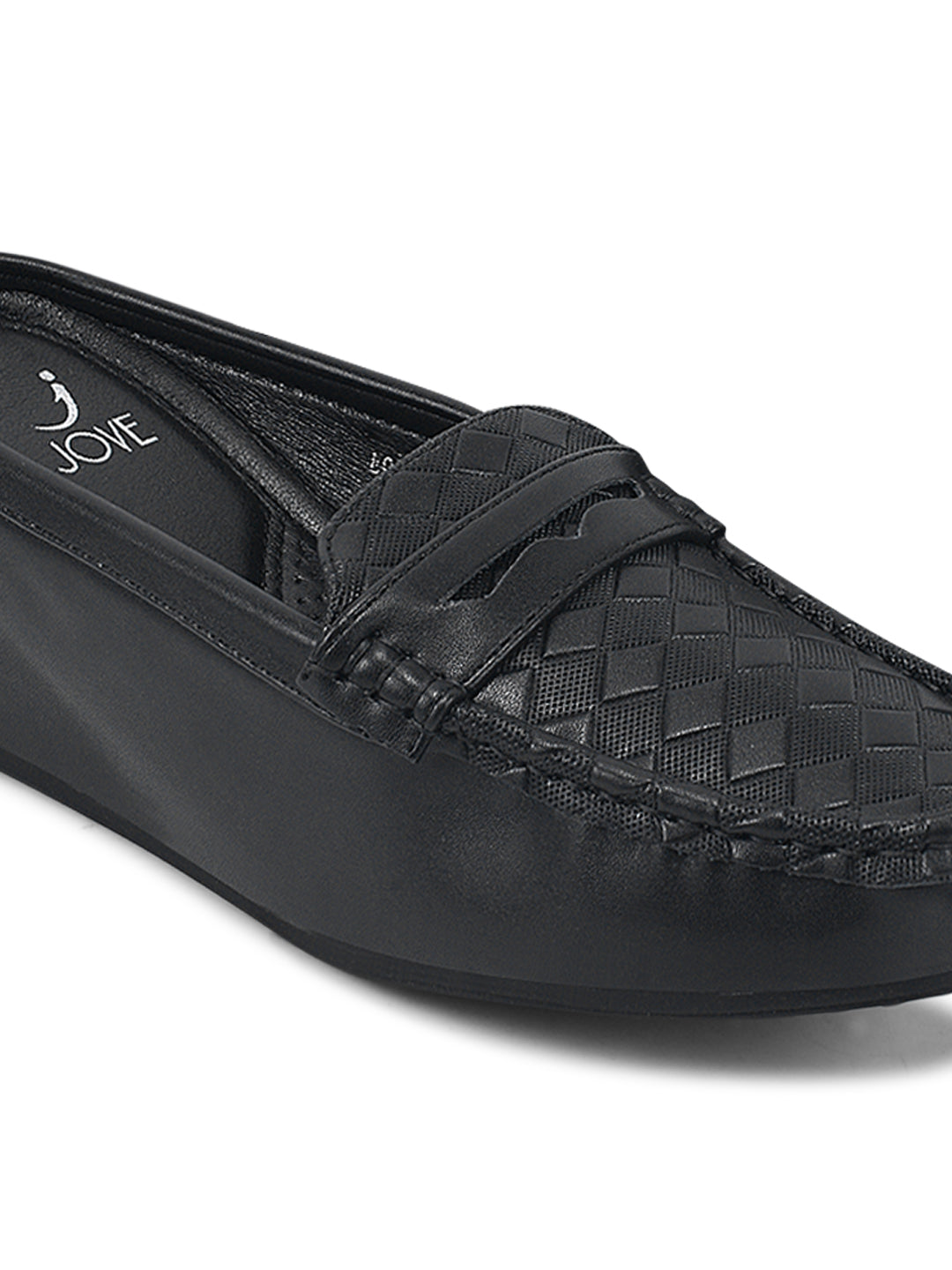 Women Black Basket Weave Textured Wedge Heel Loafers