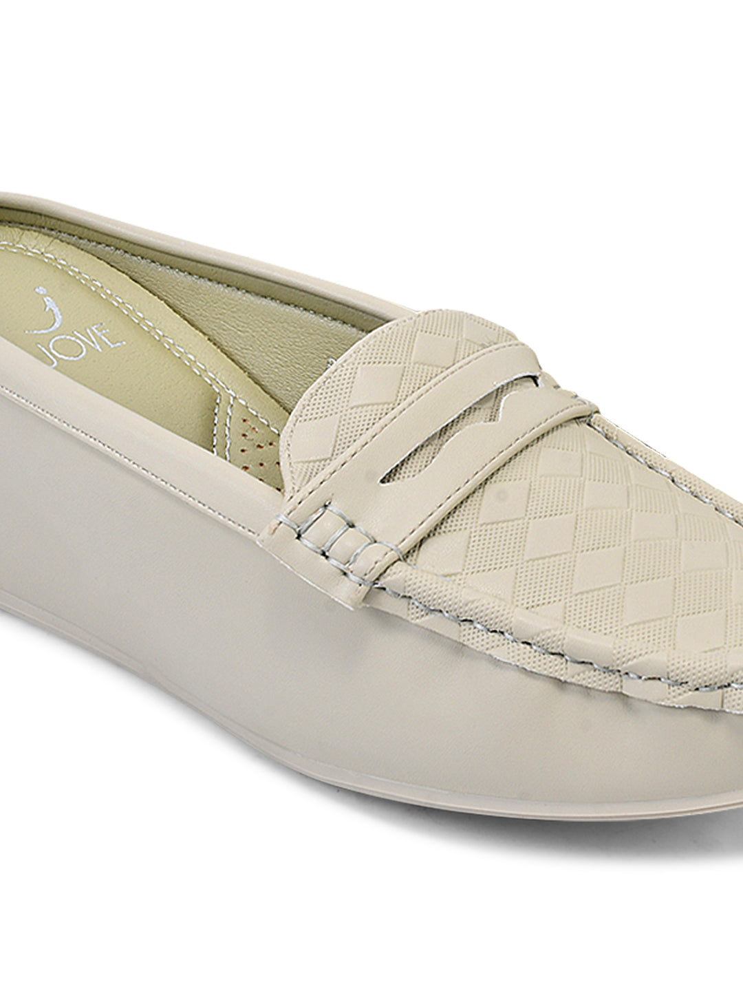 Women Green Basket Weave Textured Wedge Heel Loafers