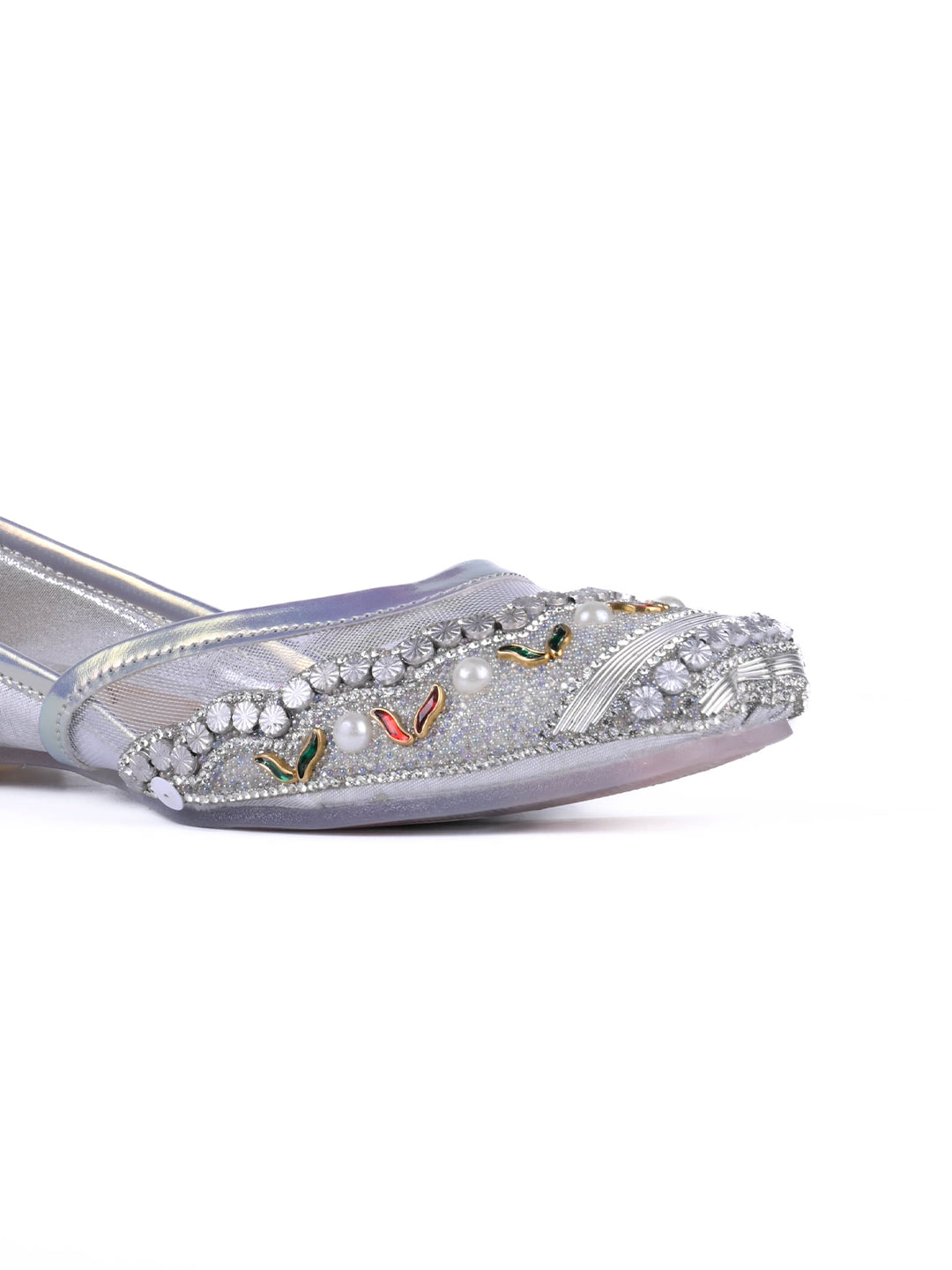 Women, Women Footwear, Silver Mojaris
