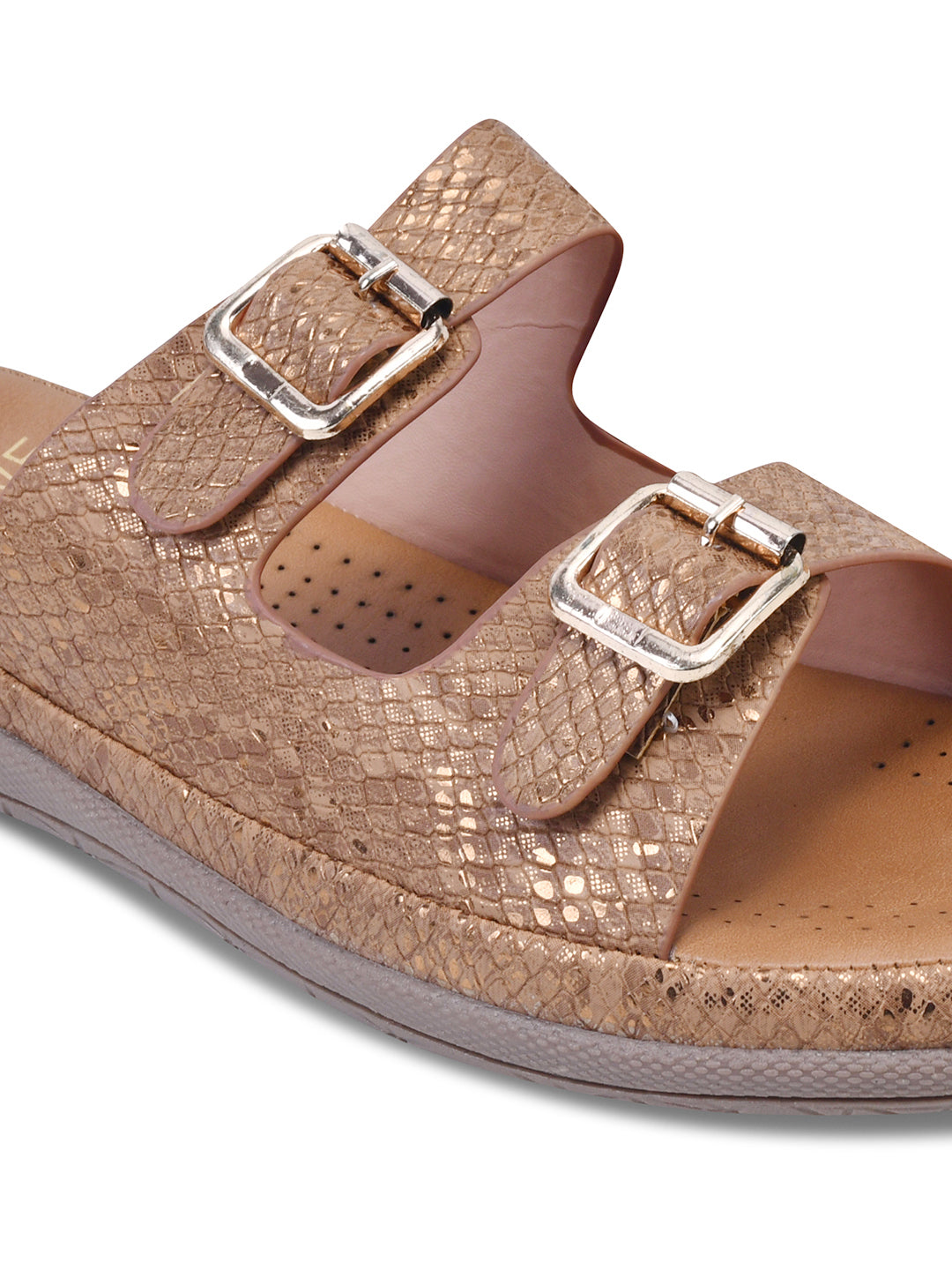 Women Brown Animal Print Open Toe Flats