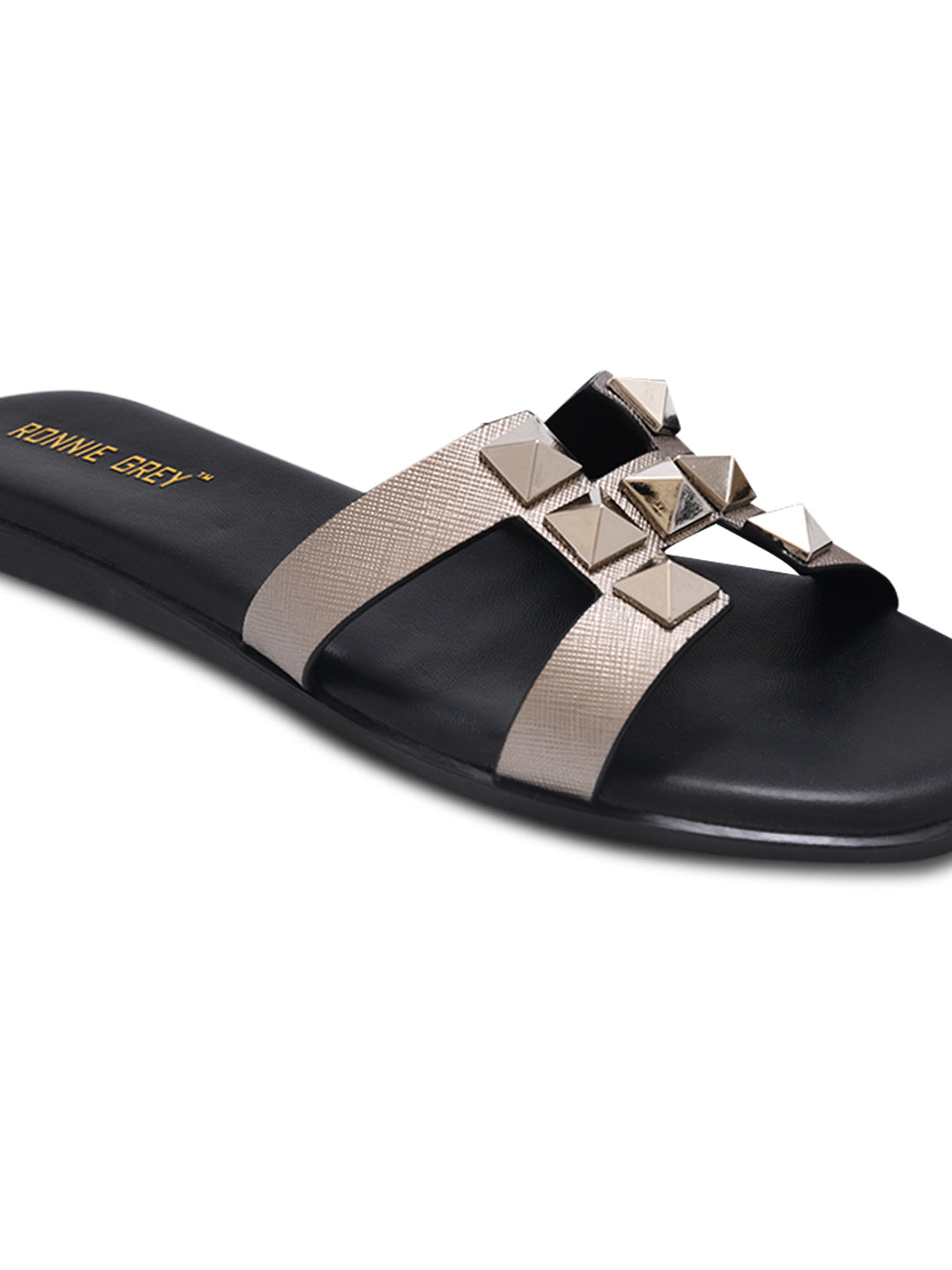 Women Champagne Embellished Open Toe Flats