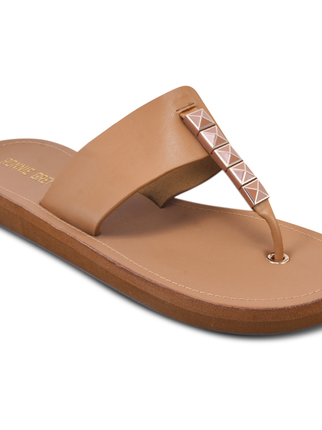 Women, Women Footwear, Tan T-Strap Flats