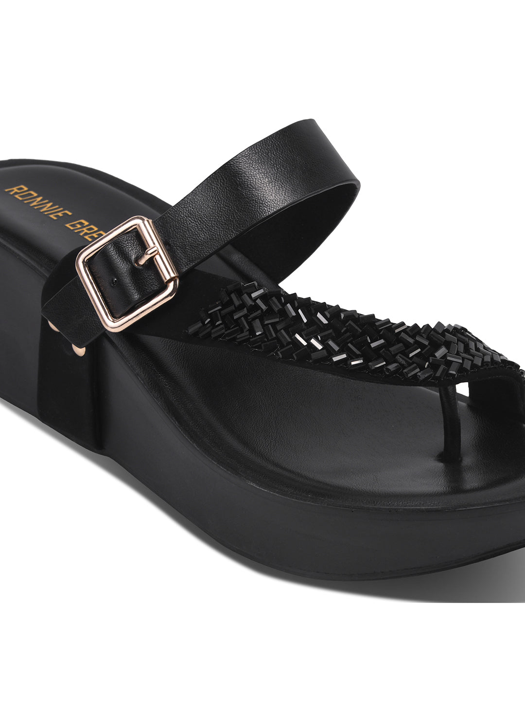 Women Black Embellished Wedges